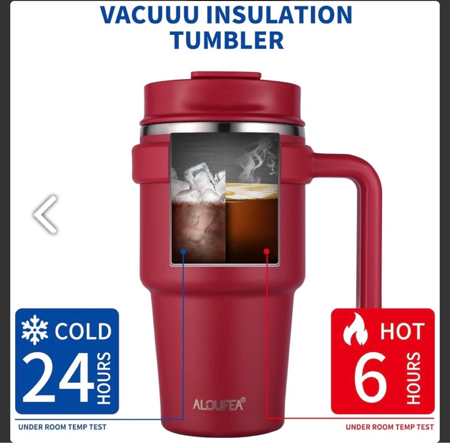 ALOUFEA Red 20oz Insulated Tumbler with Handle and Straw - photo 3