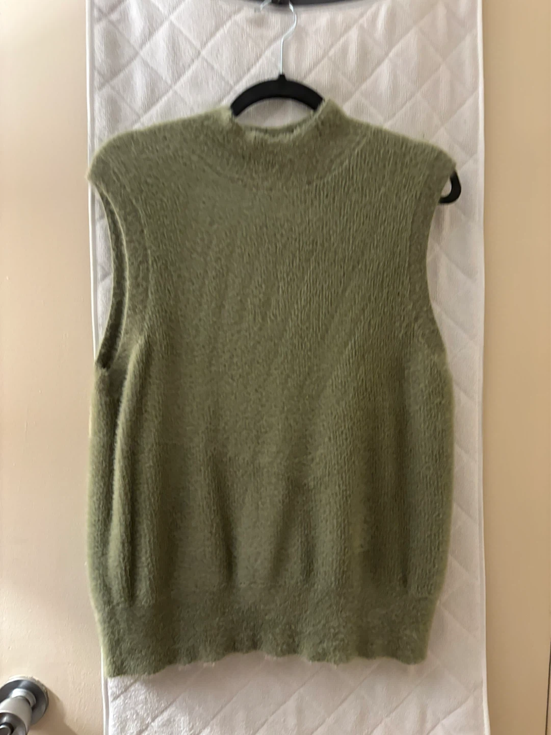Moss Green Fuzzy Mock Neck Sleeveless Sweater Vest