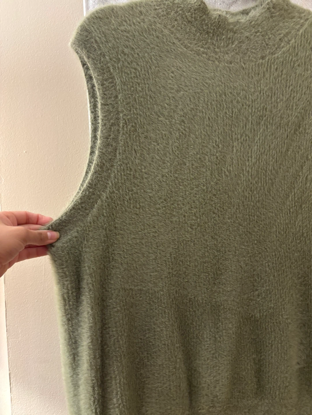 Moss Green Fuzzy Mock Neck Sleeveless Sweater Vest - photo 2