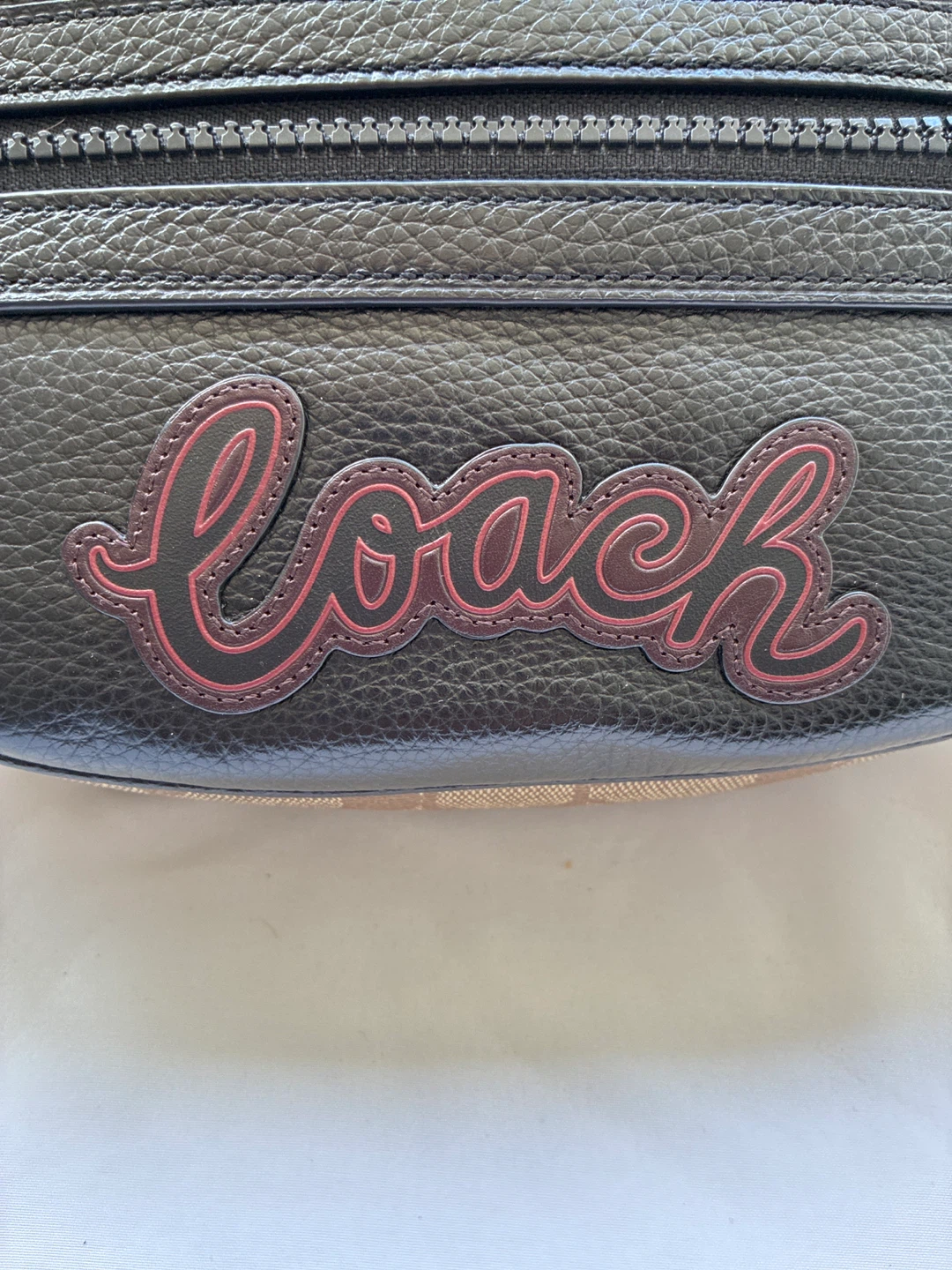 Black Leather Coach Belt Bag with Script Logo - photo 4