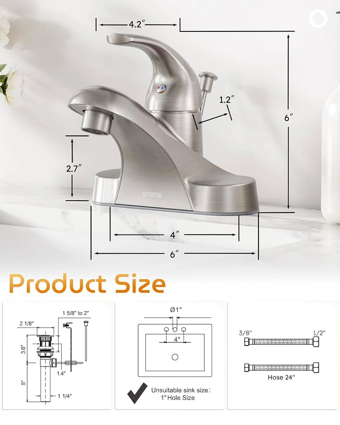 WOWOW Single Handle Bathroom Faucet - photo 3