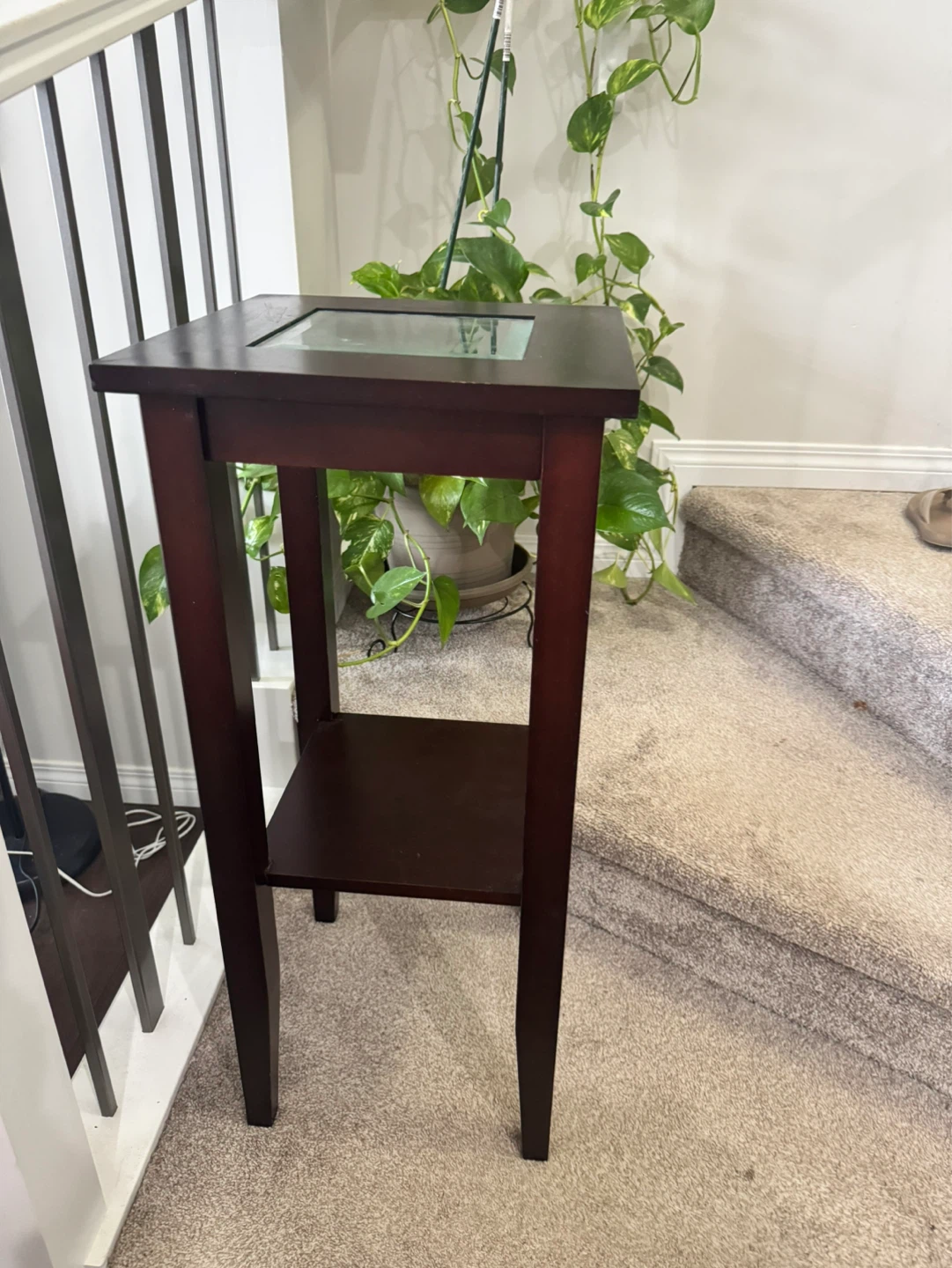 Dark Wood Accent Table with Glass Top