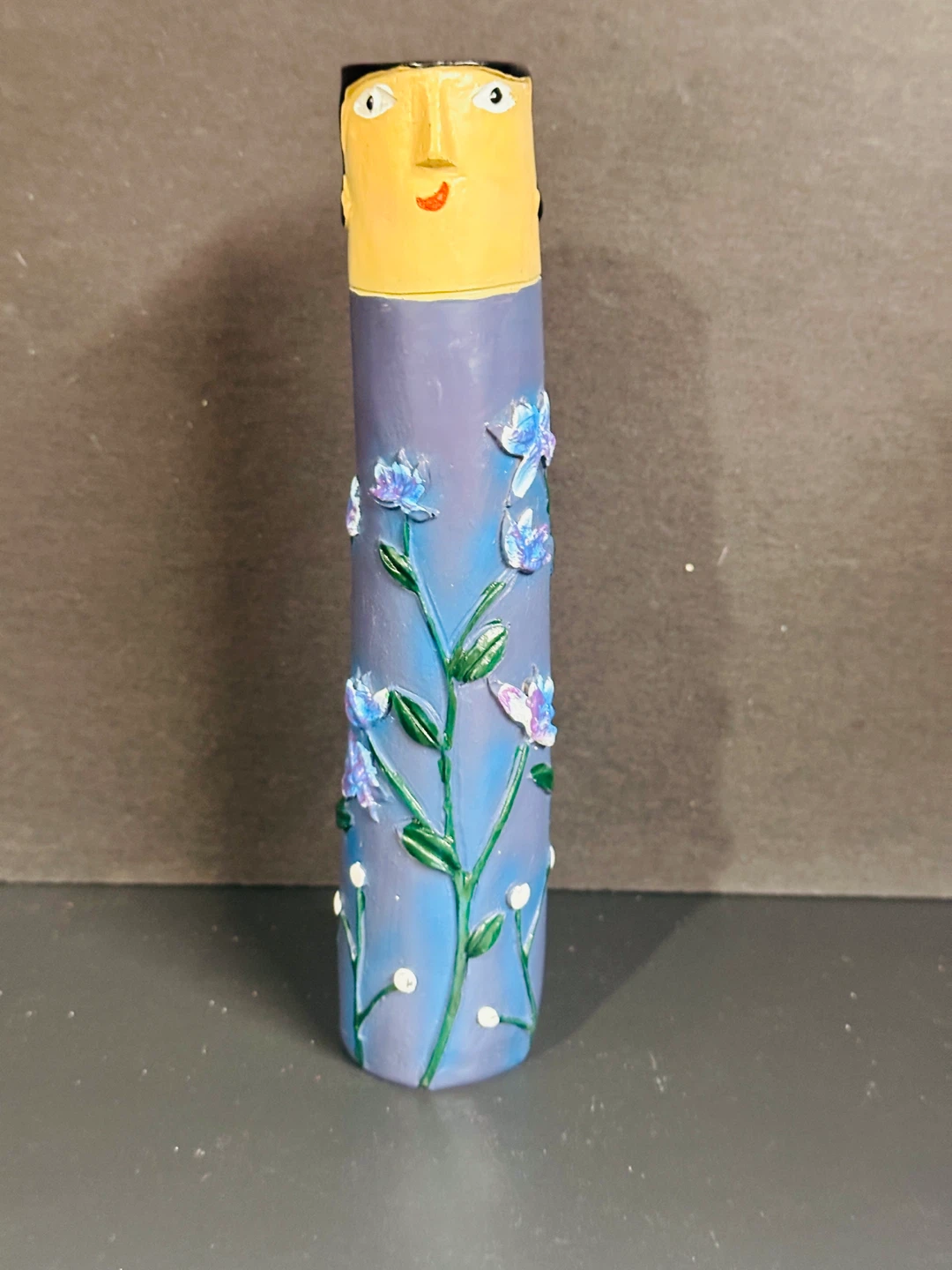 Family Face Bud Vase Folk Art Hand Painted And Carved Character - photo 4