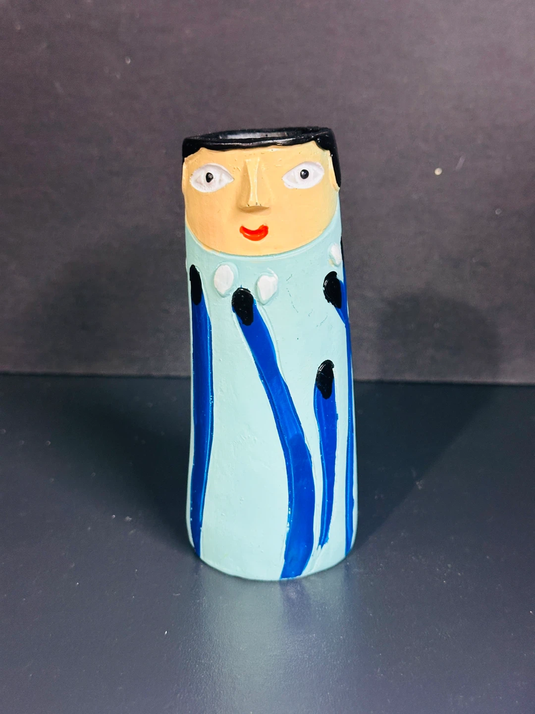 Family Face Bud Vase Folk Art Hand Painted And Carved Character - photo 5