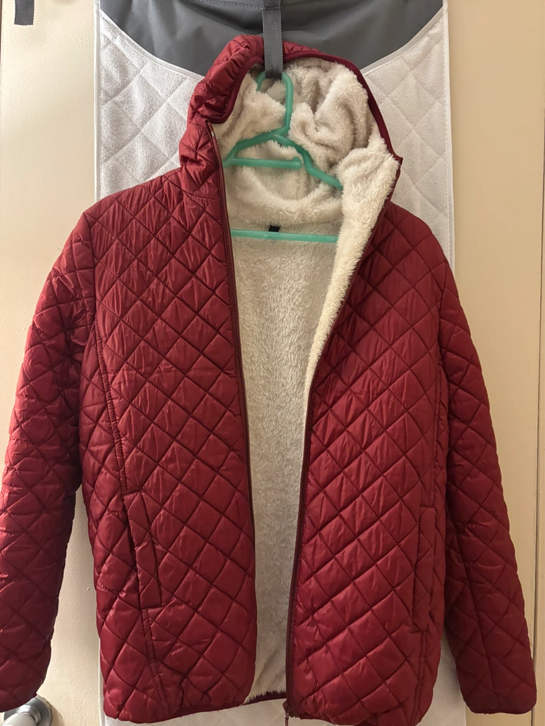 Red Quilted Hooded Jacket
