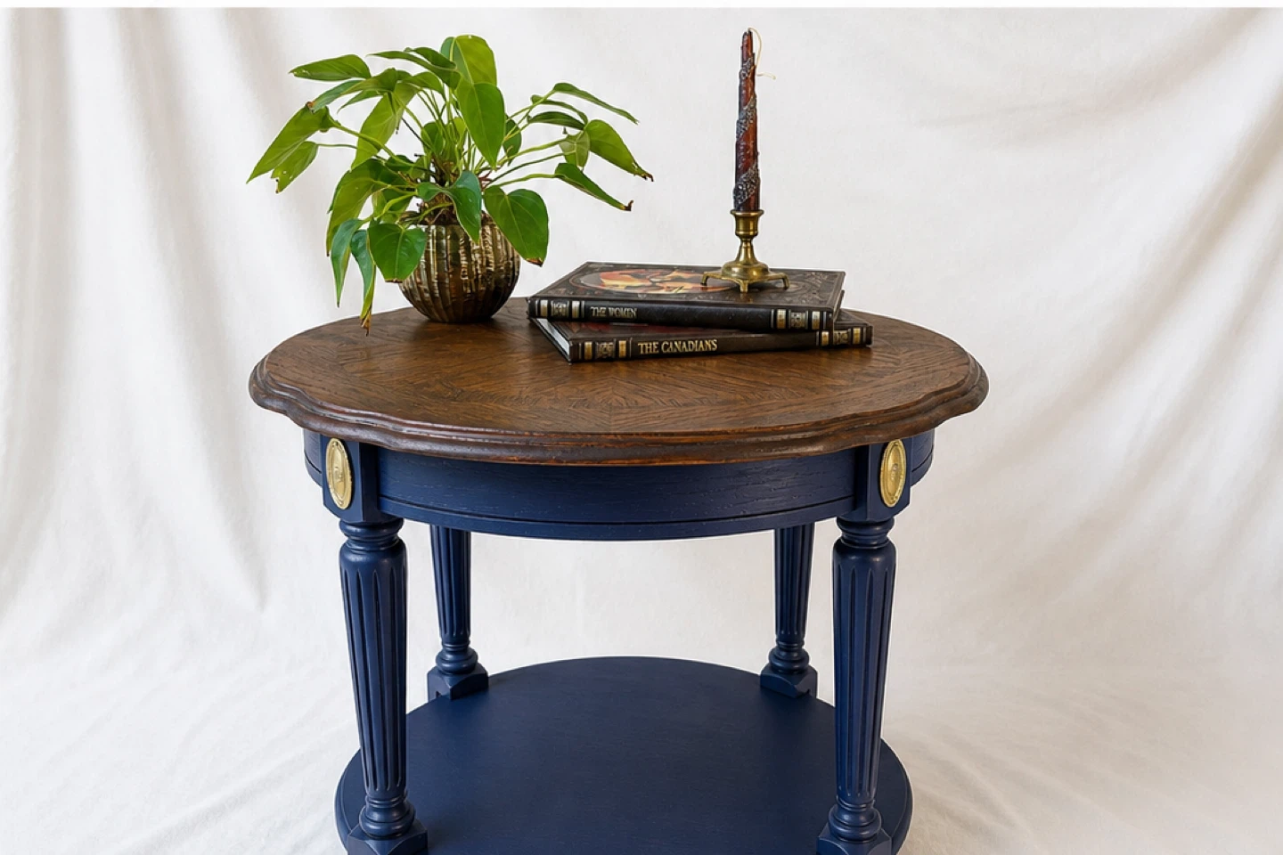 Round Side Table - Navy Blue & Wood