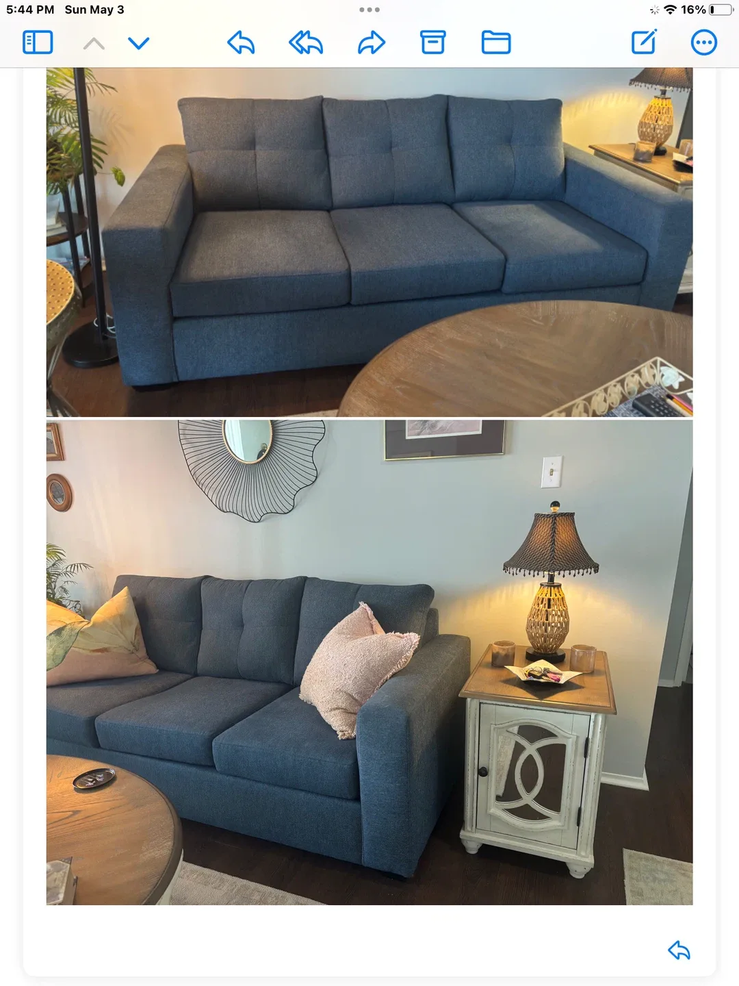 Blue fabric sofa