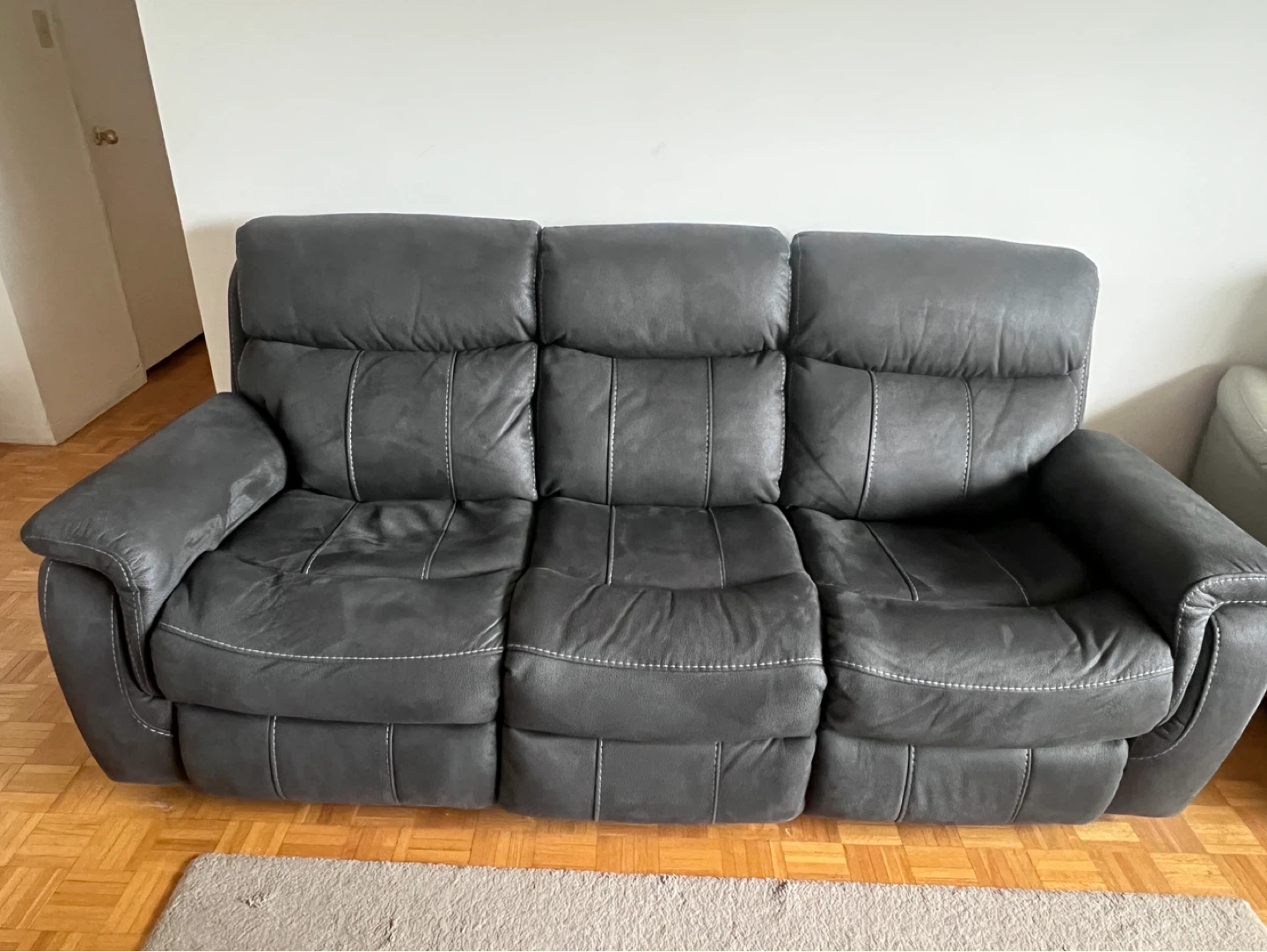 Dark Grey 3-Seater Reclining Sofa with USB Ports