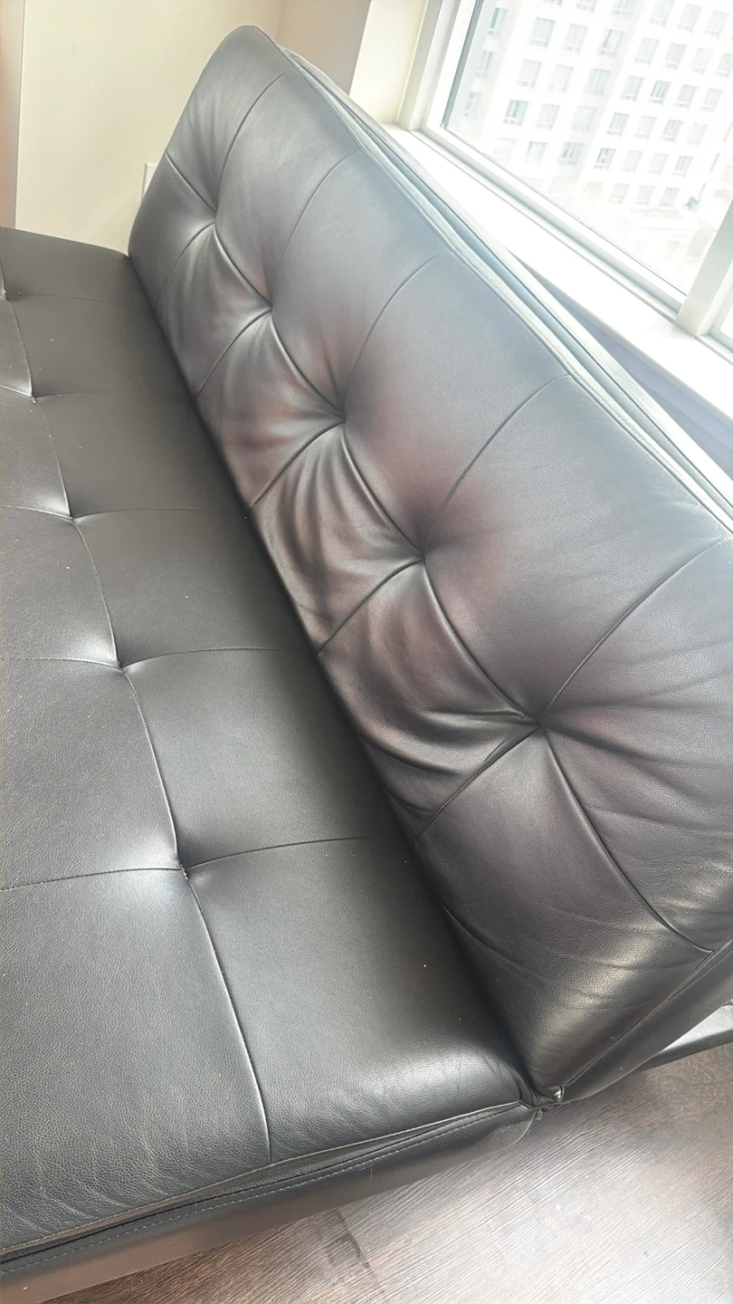 Black Tufted Faux Leather Sofa