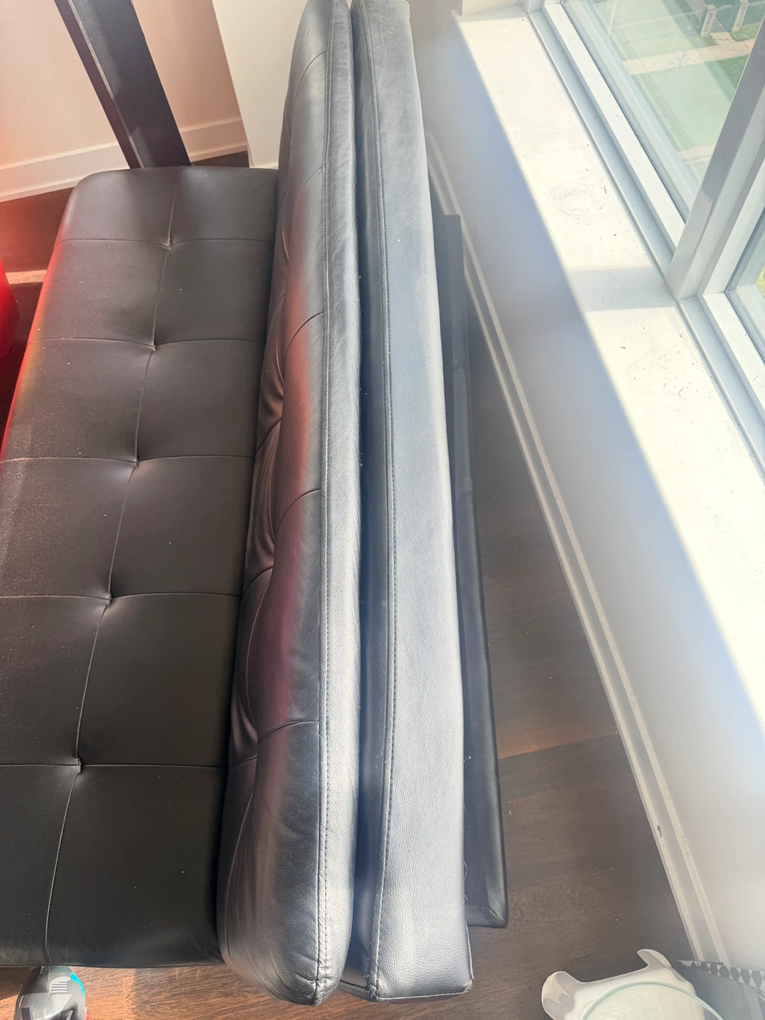 Black Tufted Faux Leather Sofa - photo 3