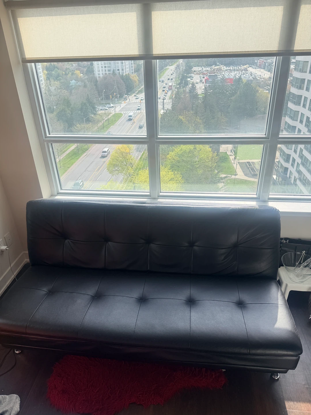 Black Tufted Faux Leather Sofa - photo 5