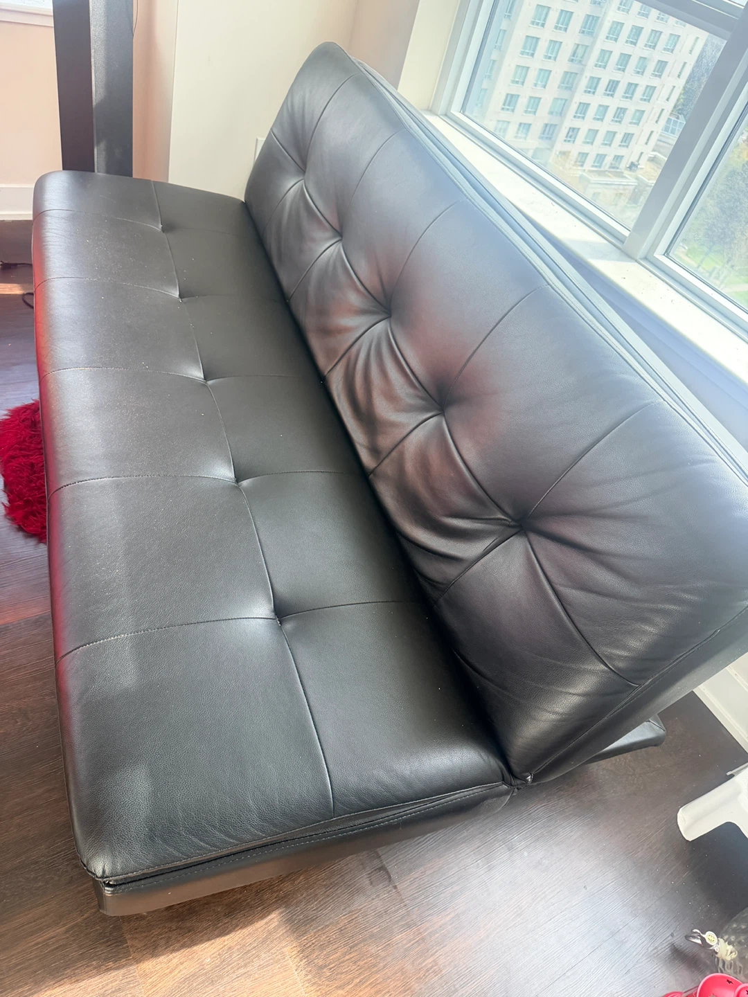 Black Tufted Faux Leather Sofa - photo 4