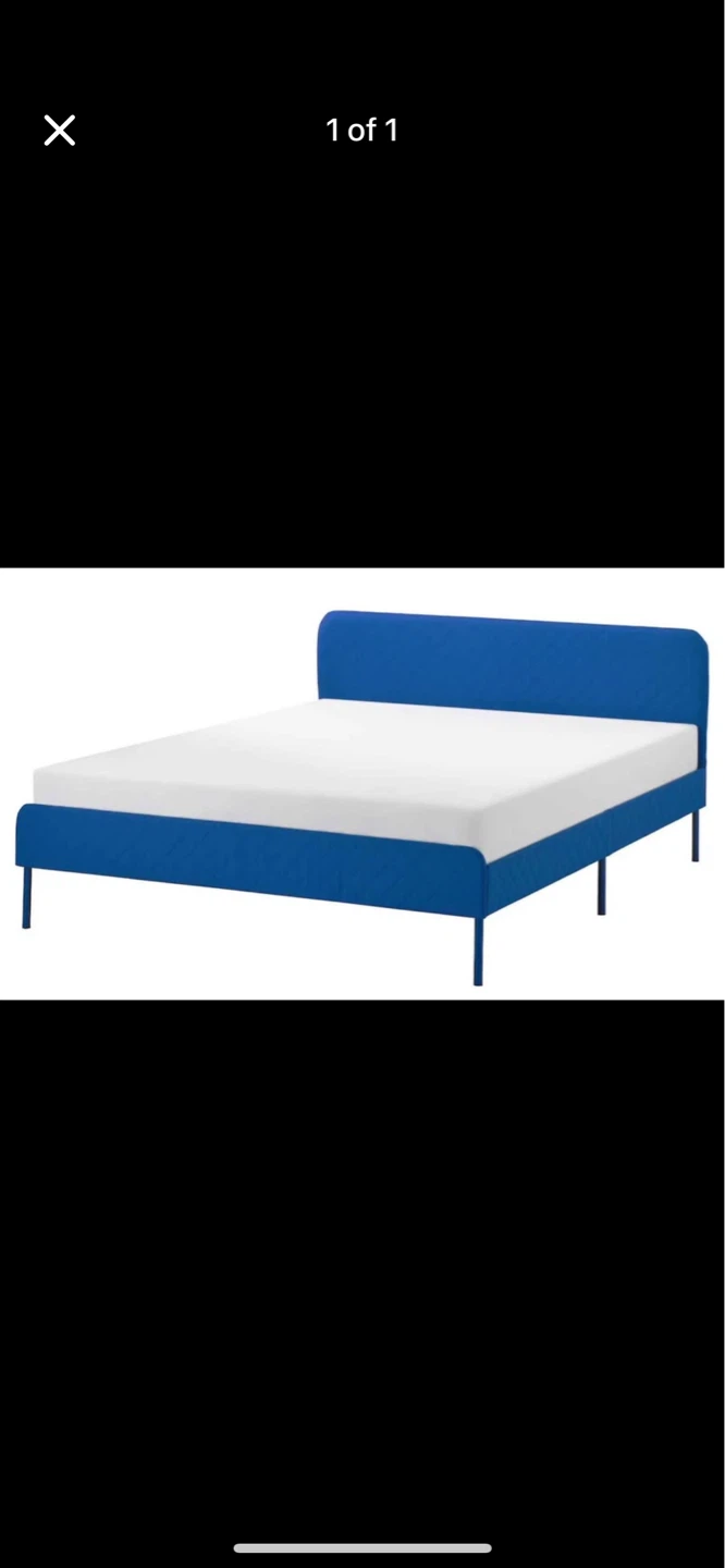 Blue Fabric Bed Frame with Headboard