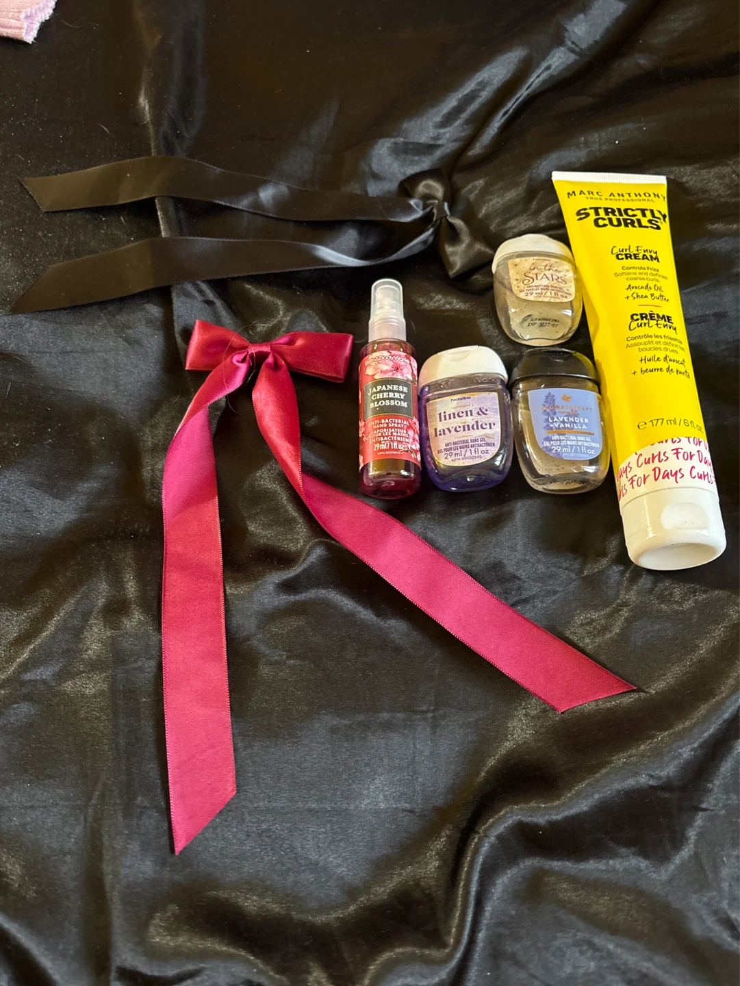 A bunch of hair and makeup products