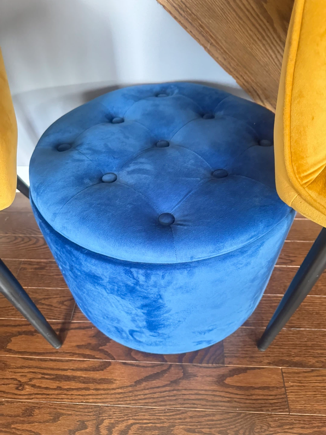 Blue Velvet Tufted Storage Ottoman
