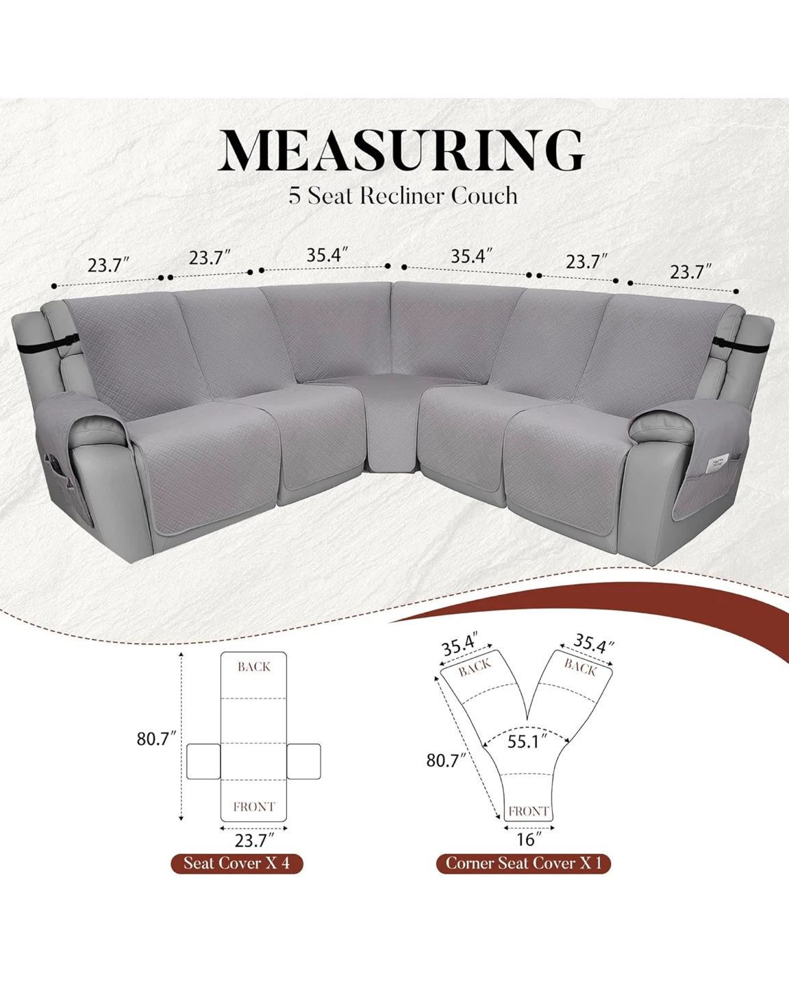 Waterproof Sectional Couch Covers - Silvery Grey (5 Seater) - photo 3