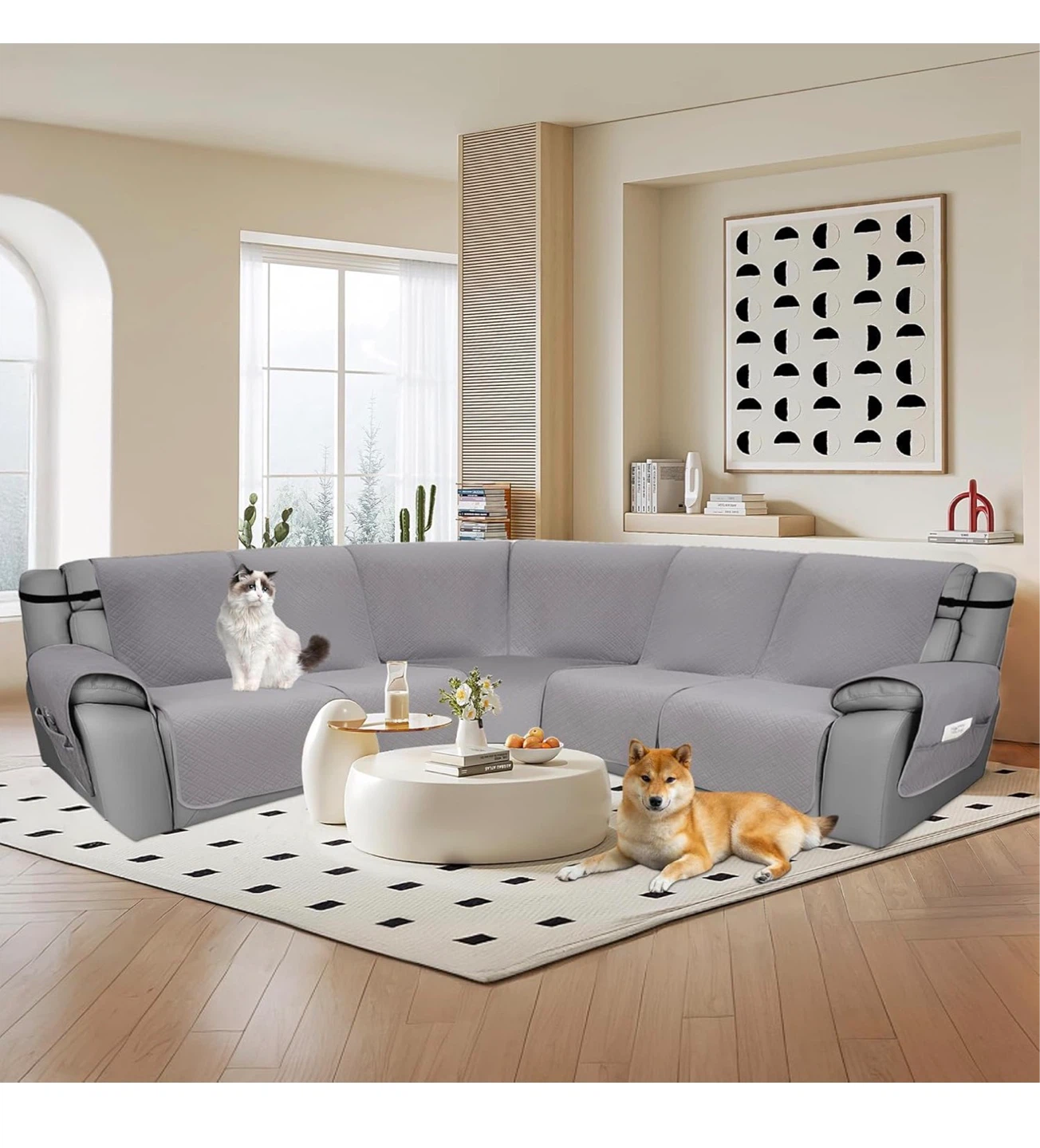 Waterproof Sectional Couch Covers - Silvery Grey (5 Seater) - photo 2