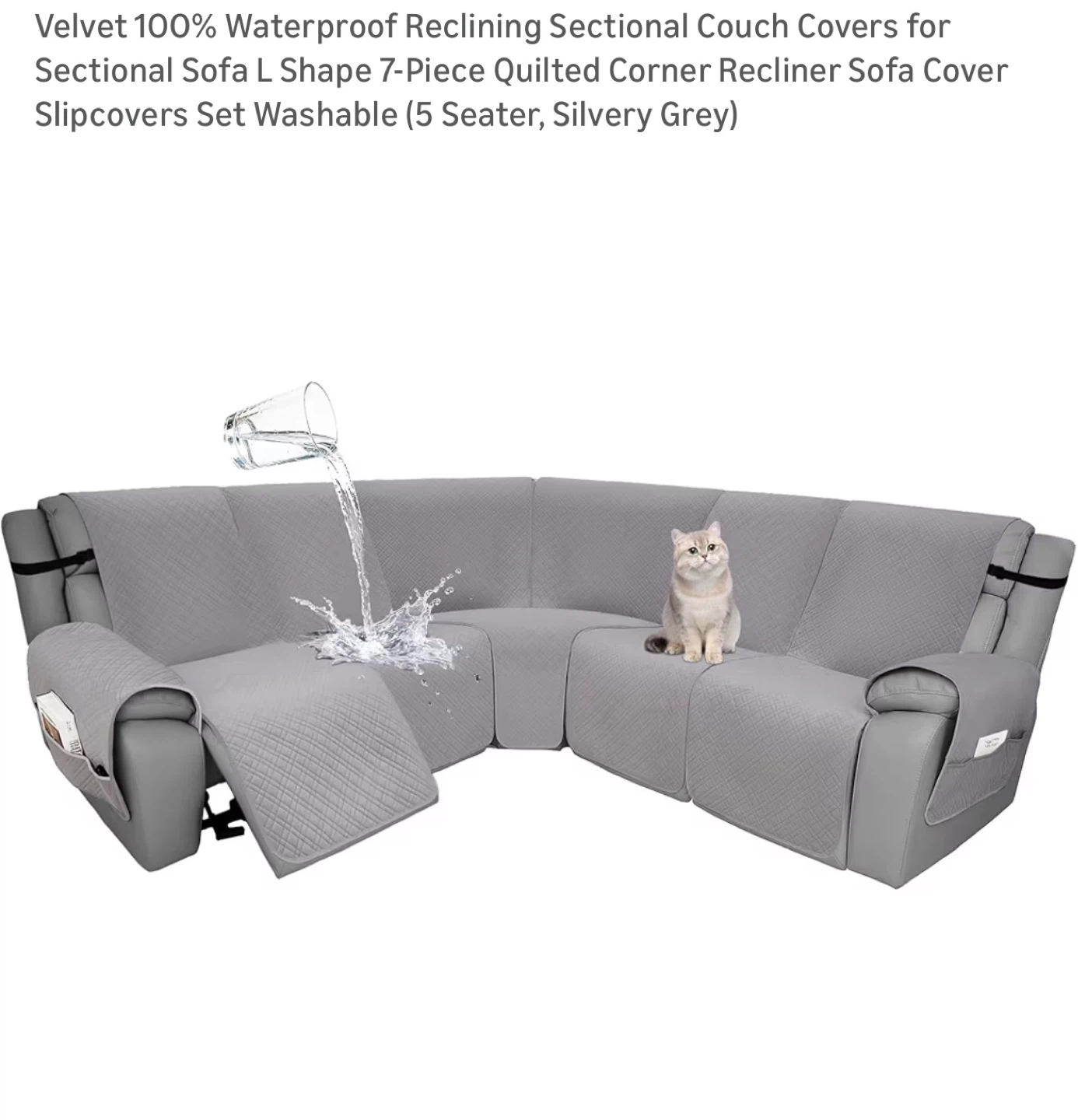 Waterproof Sectional Couch Covers - Silvery Grey (5 Seater)