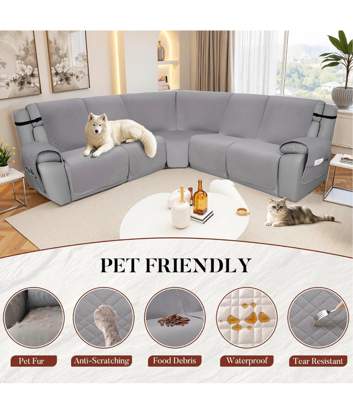 Waterproof Sectional Couch Covers - Silvery Grey (5 Seater) - photo 4