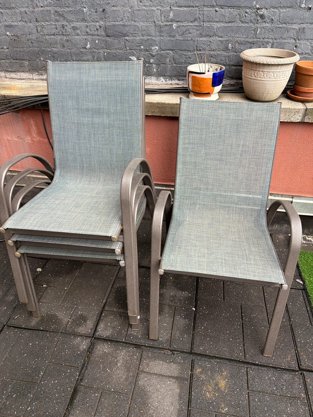 Gray Outdoor Patio Sling Chairs (Set of 4)