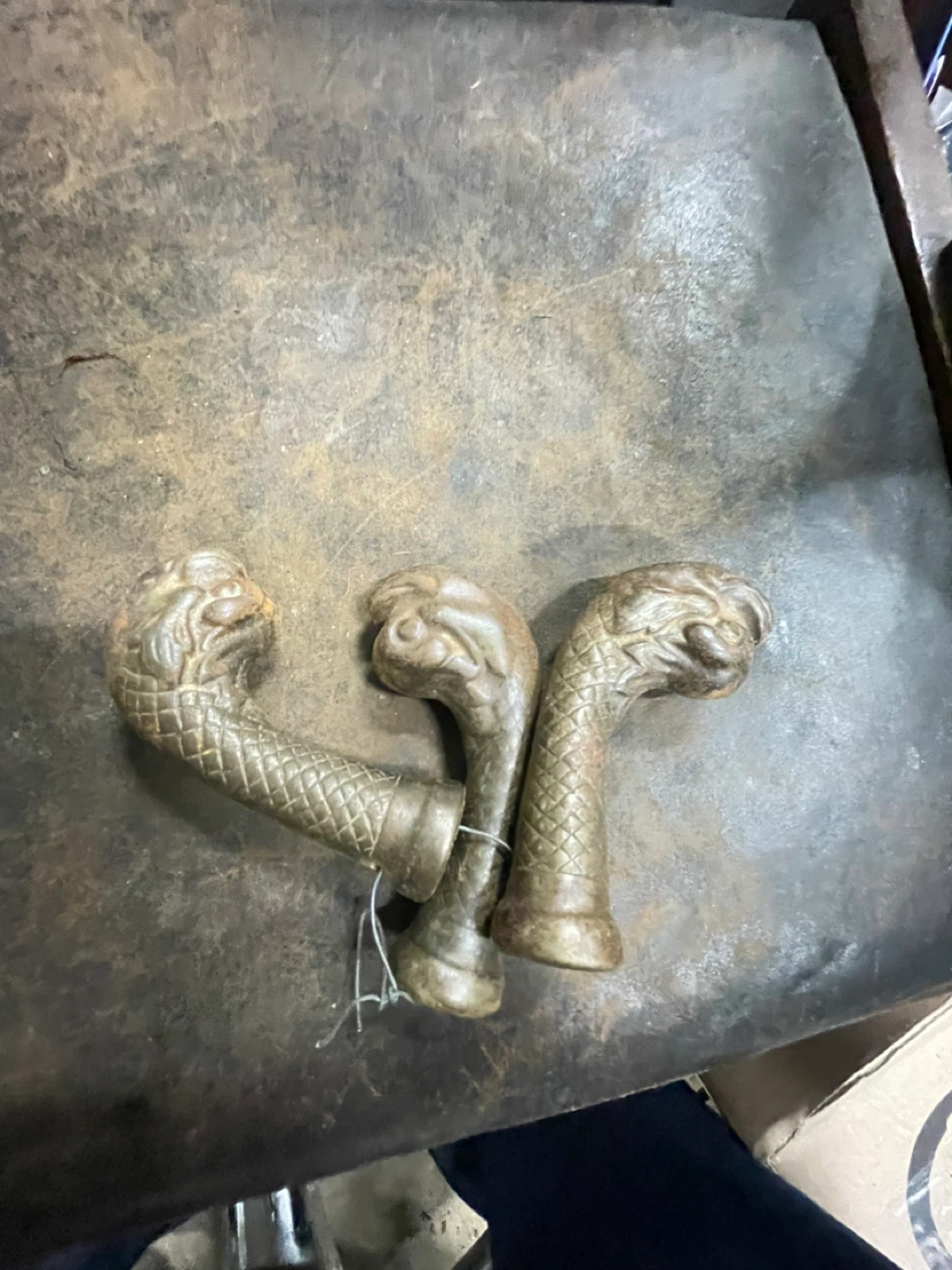 3 Matching Antique Koi Fish Brass Cast Table Leg Feet - photo 3