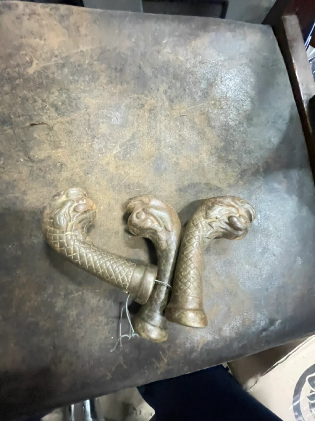 3 Matching Antique Koi Fish Brass Cast Table Leg Feet - photo 5
