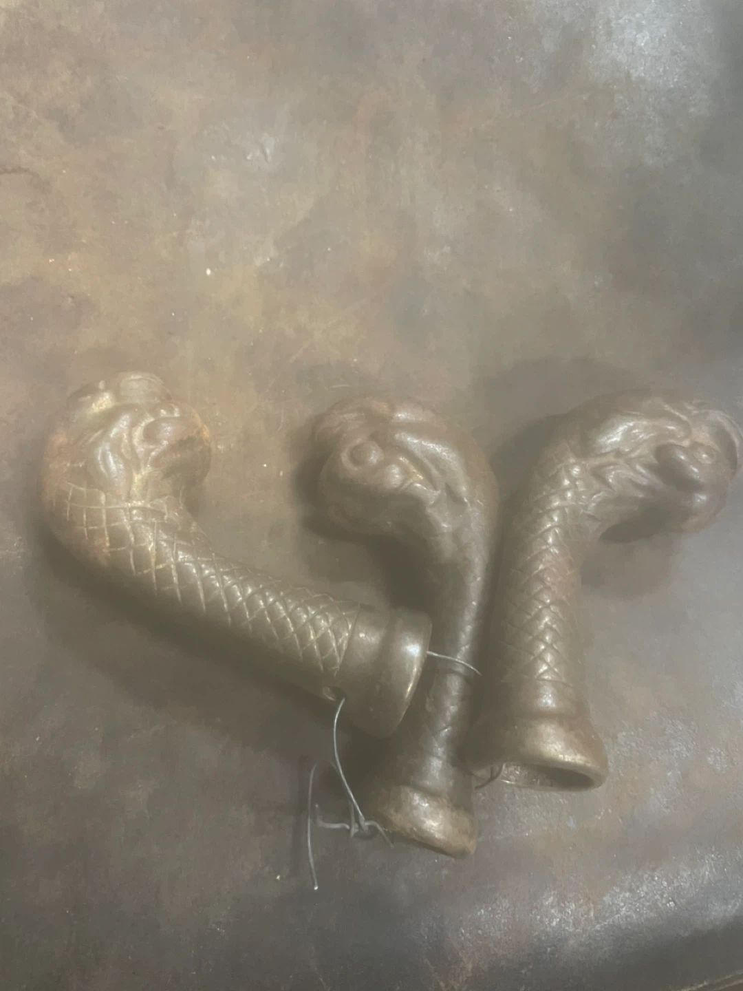 3 Matching Antique Koi Fish Brass Cast Table Leg Feet - photo 4