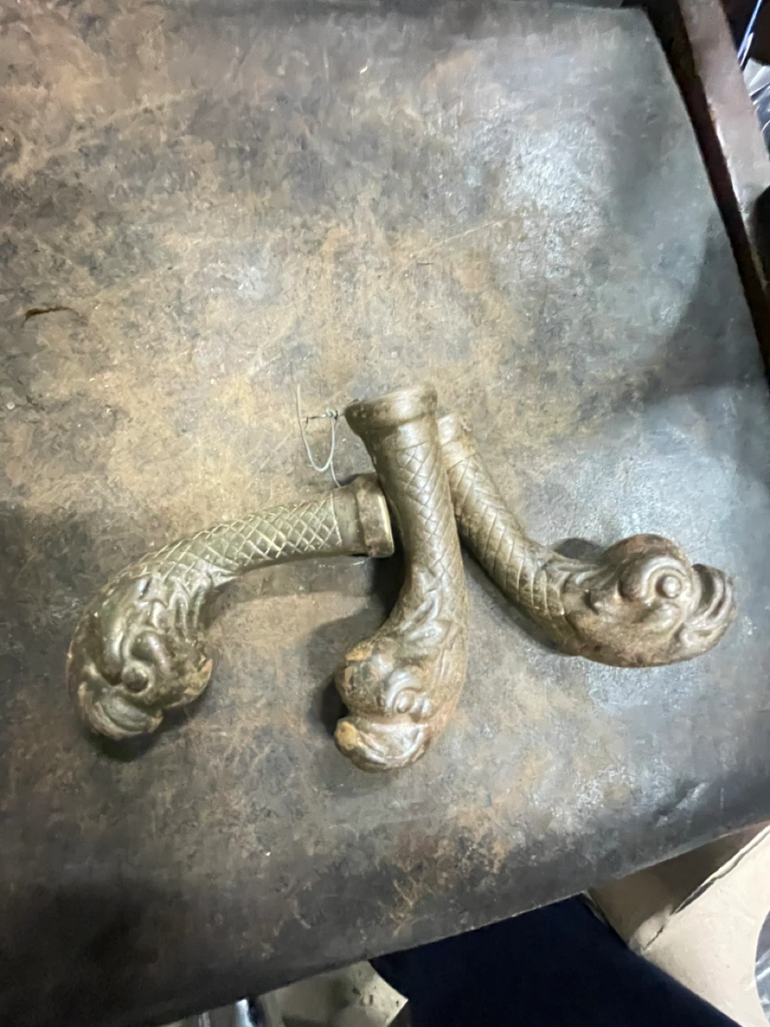 3 Matching Antique Koi Fish Brass Cast Table Leg Feet