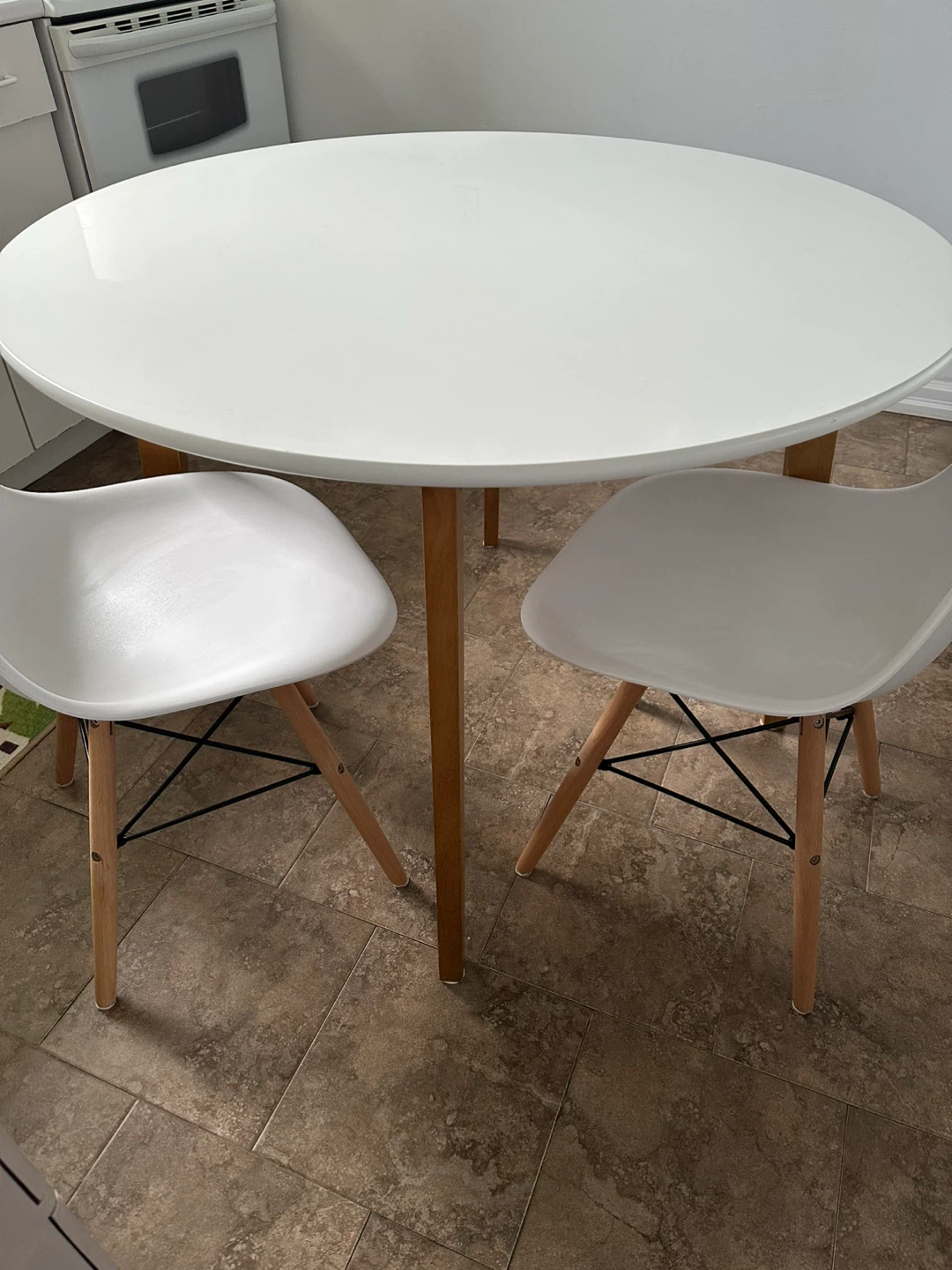 White Round Dining Table with 2 Chairs