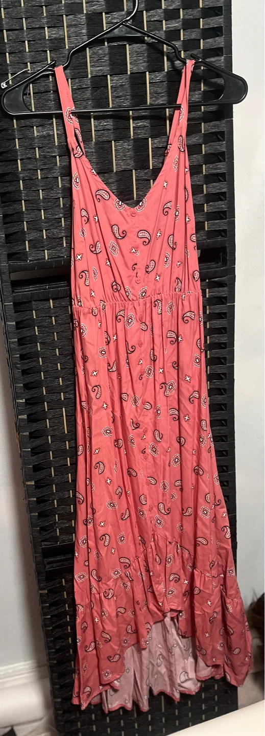 Coral Paisley Print Maxi Dress