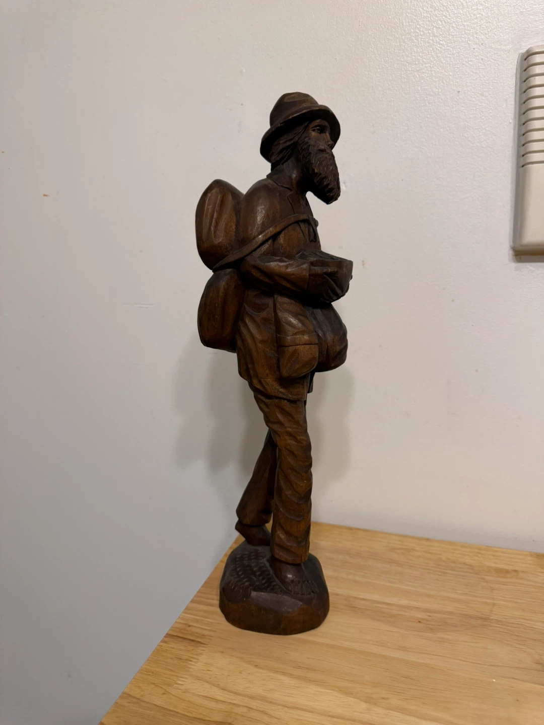 Vintage Hand Carved Wooden Figurine of a Man with Bags - photo 2