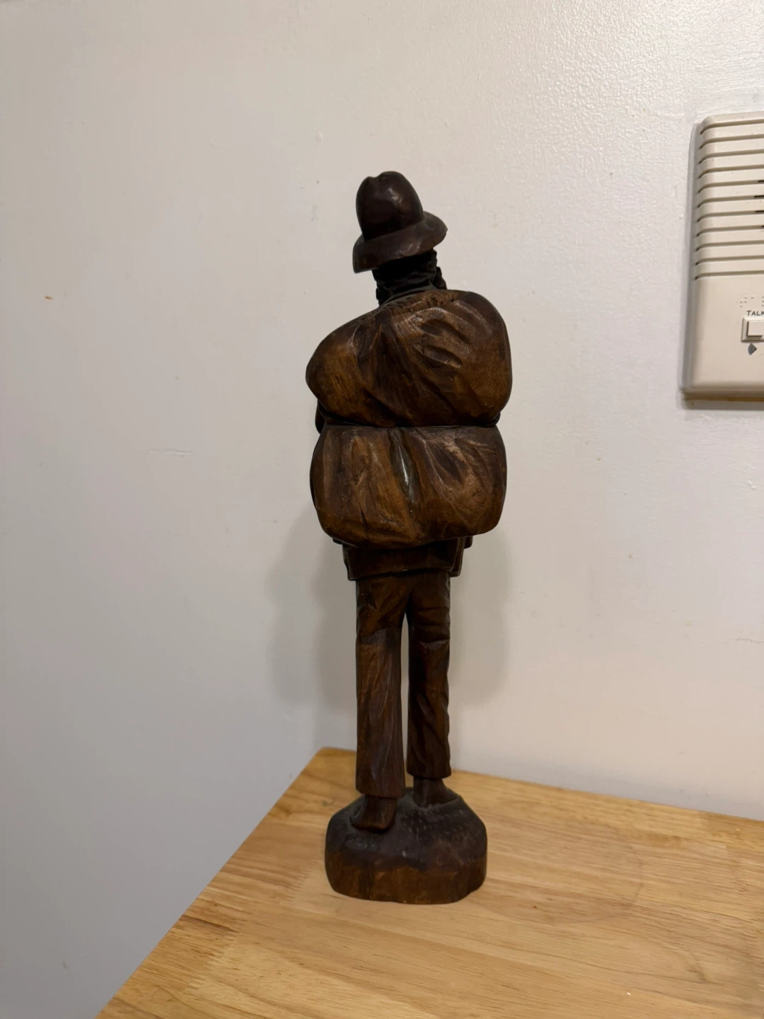 Vintage Hand Carved Wooden Figurine of a Man with Bags - photo 4