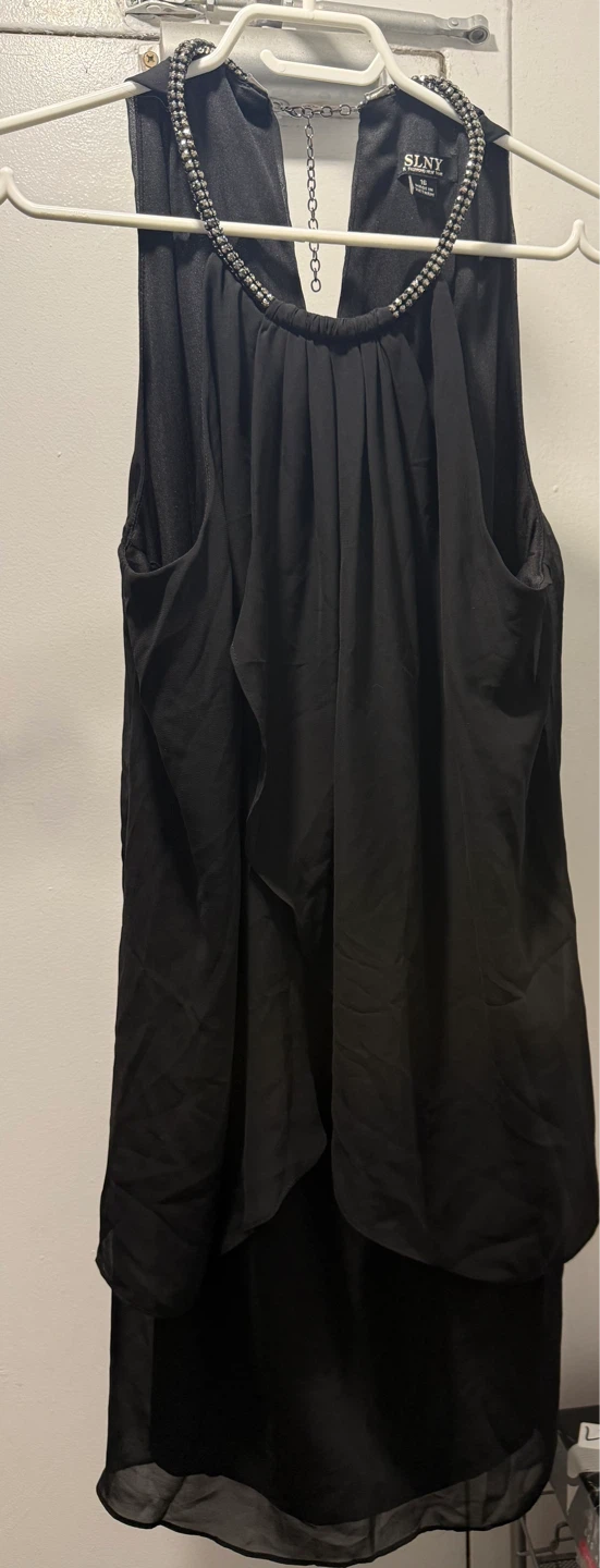 S.L. Fashions Embellished Halter Neck Black Dress Size 16 - photo 4