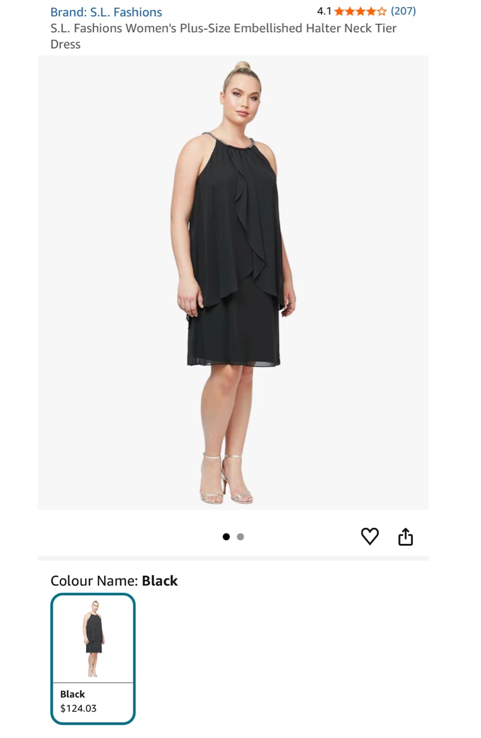 S.L. Fashions Embellished Halter Neck Black Dress Size 16
