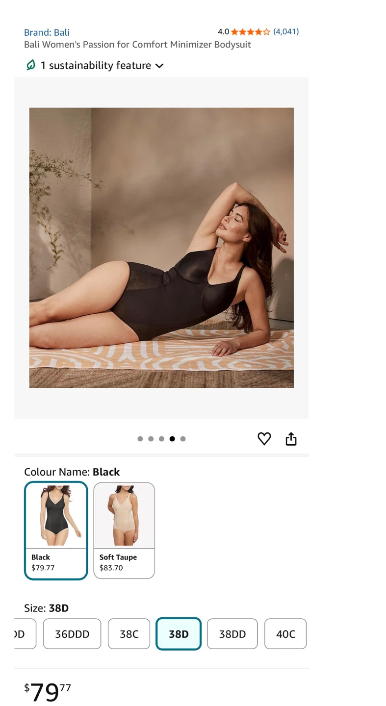 Bali Women's Passion for Comfort Minimizer Bodysuit - Black 38D - photo 3