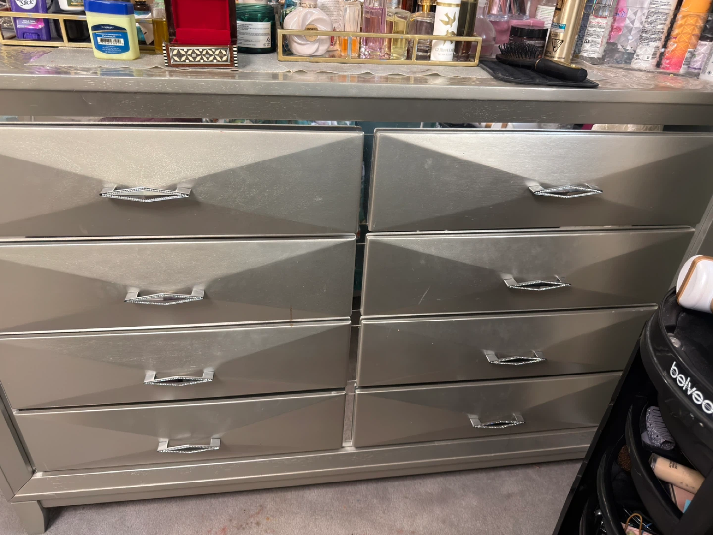 Silver Mirrored 5 pieces, Frame and Nightstand Set - photo 5