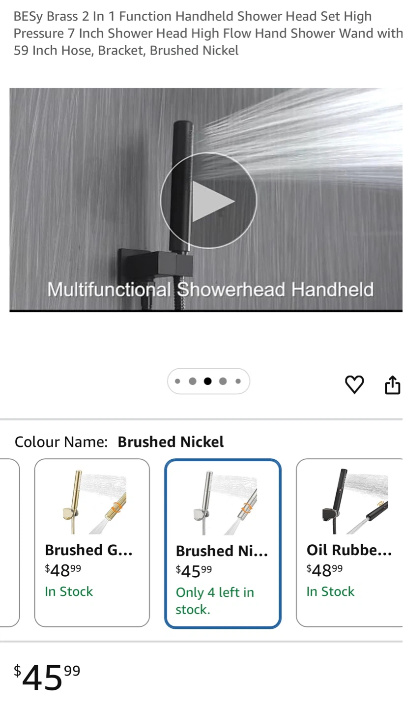 BESy Brass 2 In 1 Handheld Shower Head Set - Brushed Nickel - photo 3