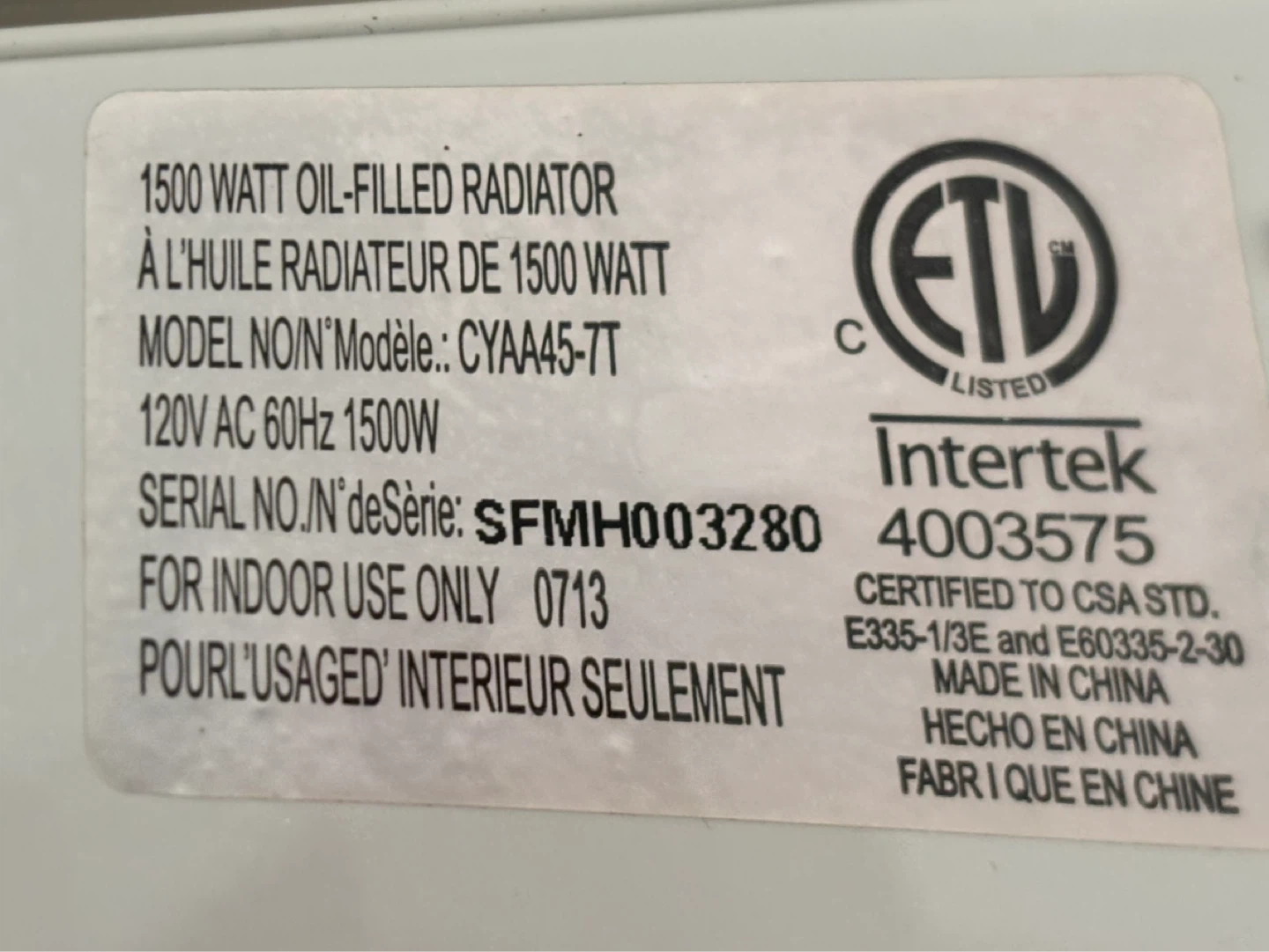 Oil-Filled Radiator Heater 1500W - photo 4