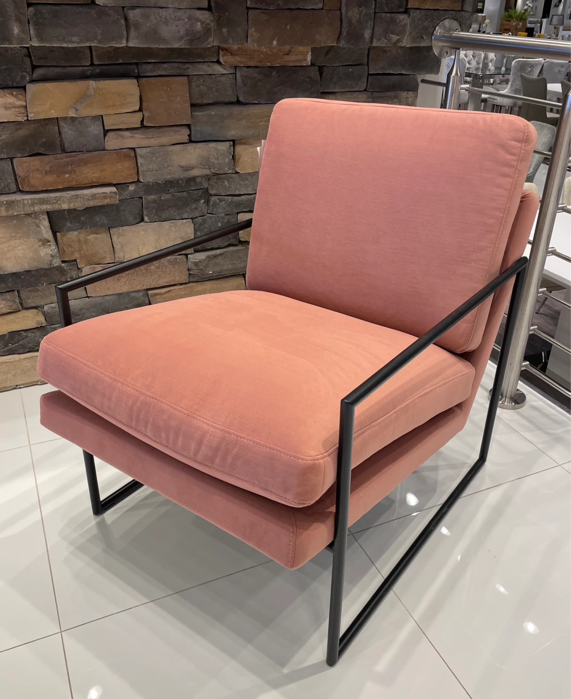 Pink Accent Chair with Black Metal Frame
