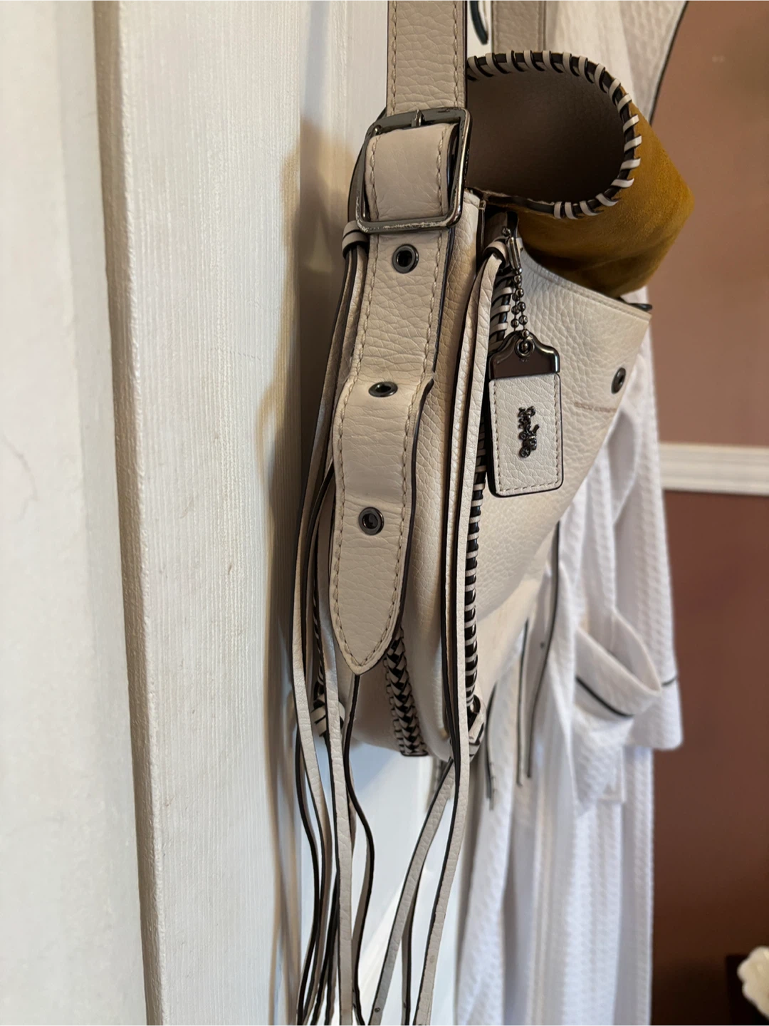 BOHO White Leather COACH Shoulder BAG - photo 3