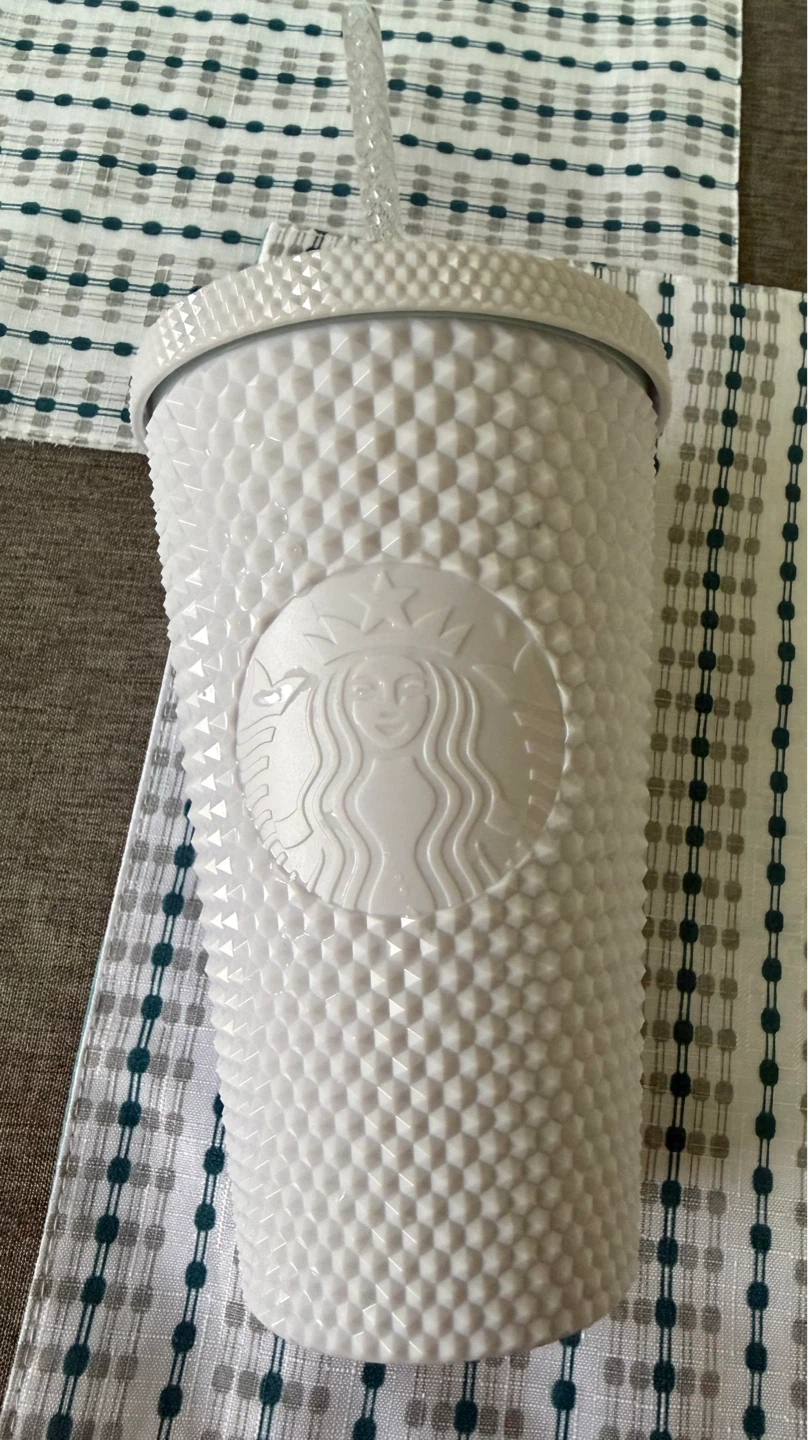 Starbucks White Studded Tumbler with Straw 16 oz