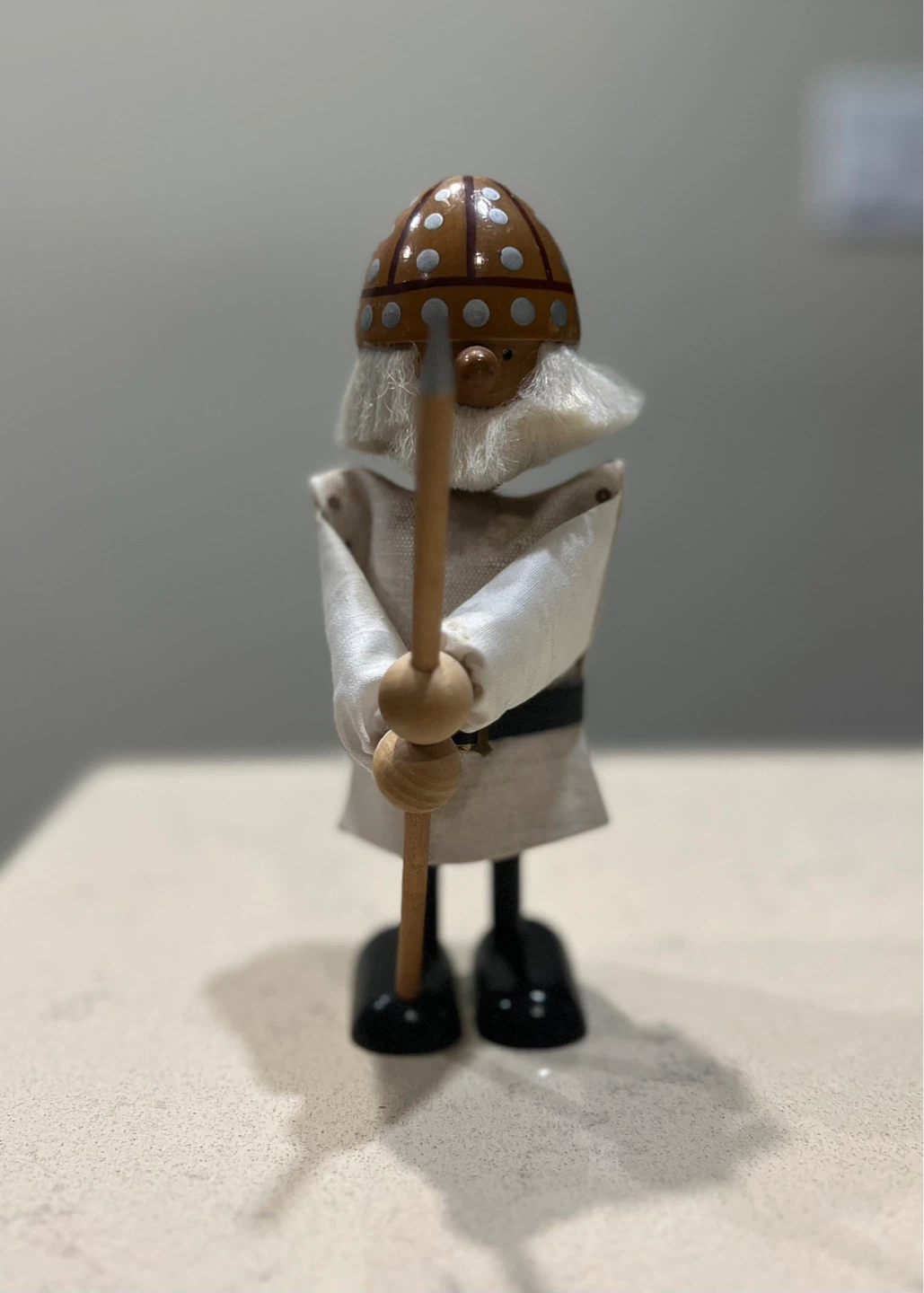 Wooden Viking Figurine with Spear