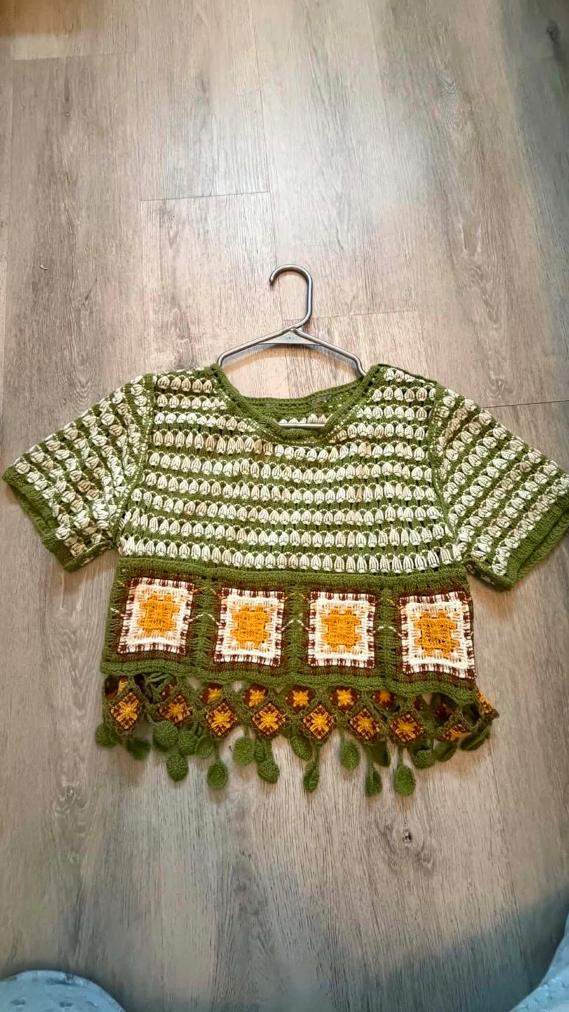 Crocheted Granny Square Crop Top