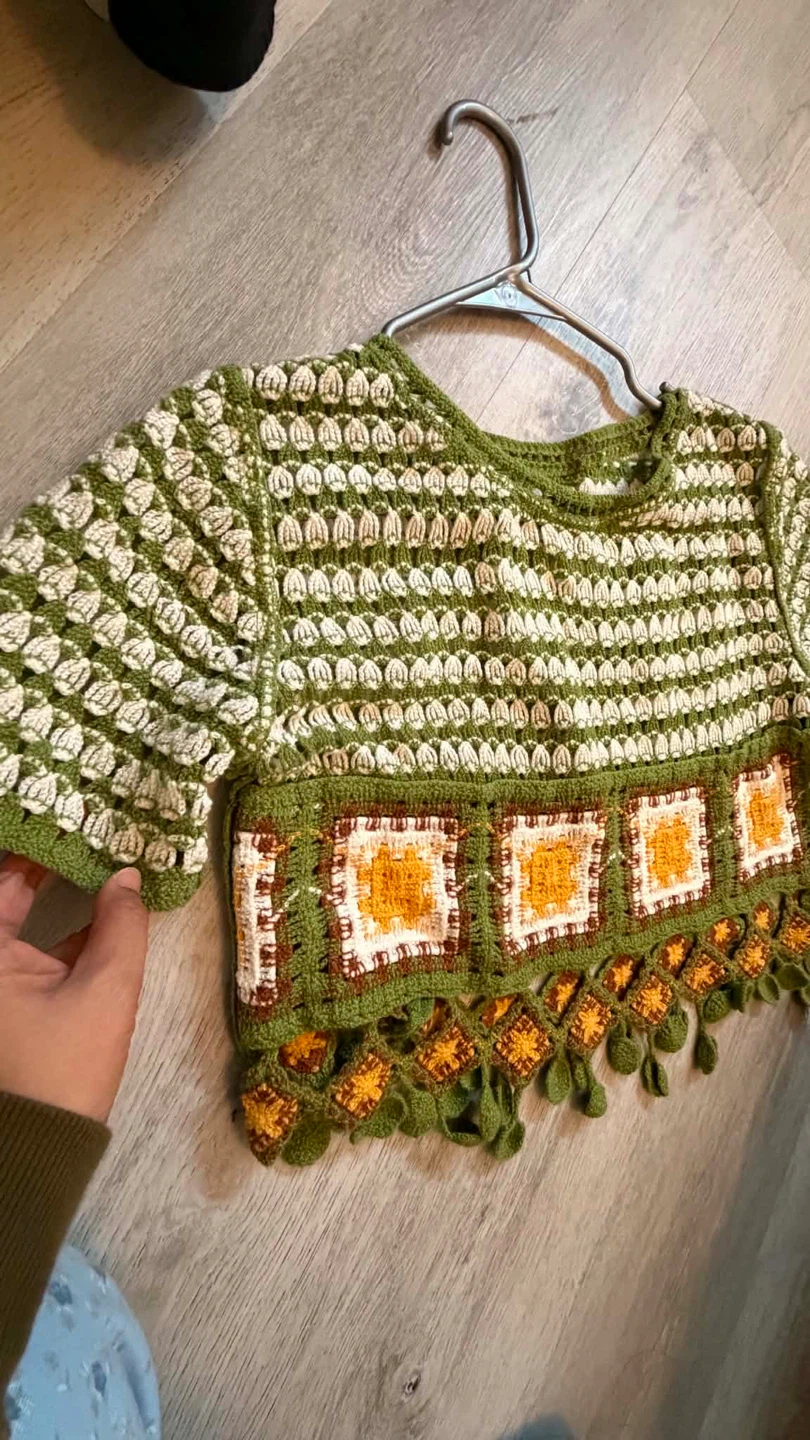 Crocheted Granny Square Crop Top - photo 2