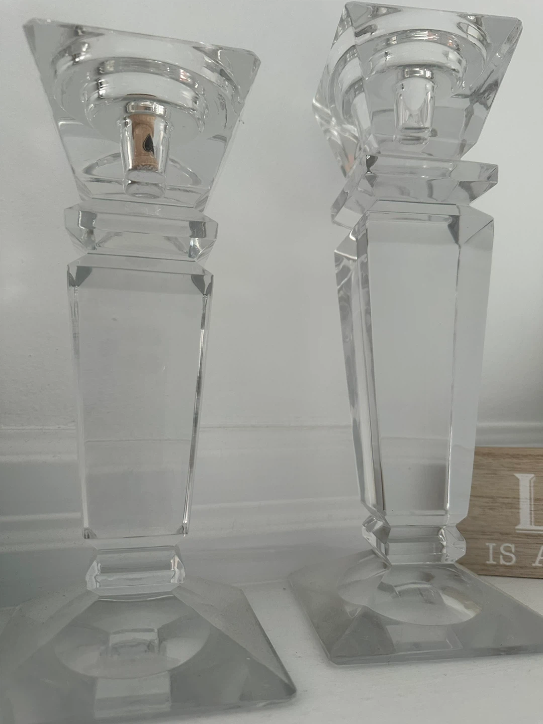 Set of 2 Clear Crystal Candlesticks