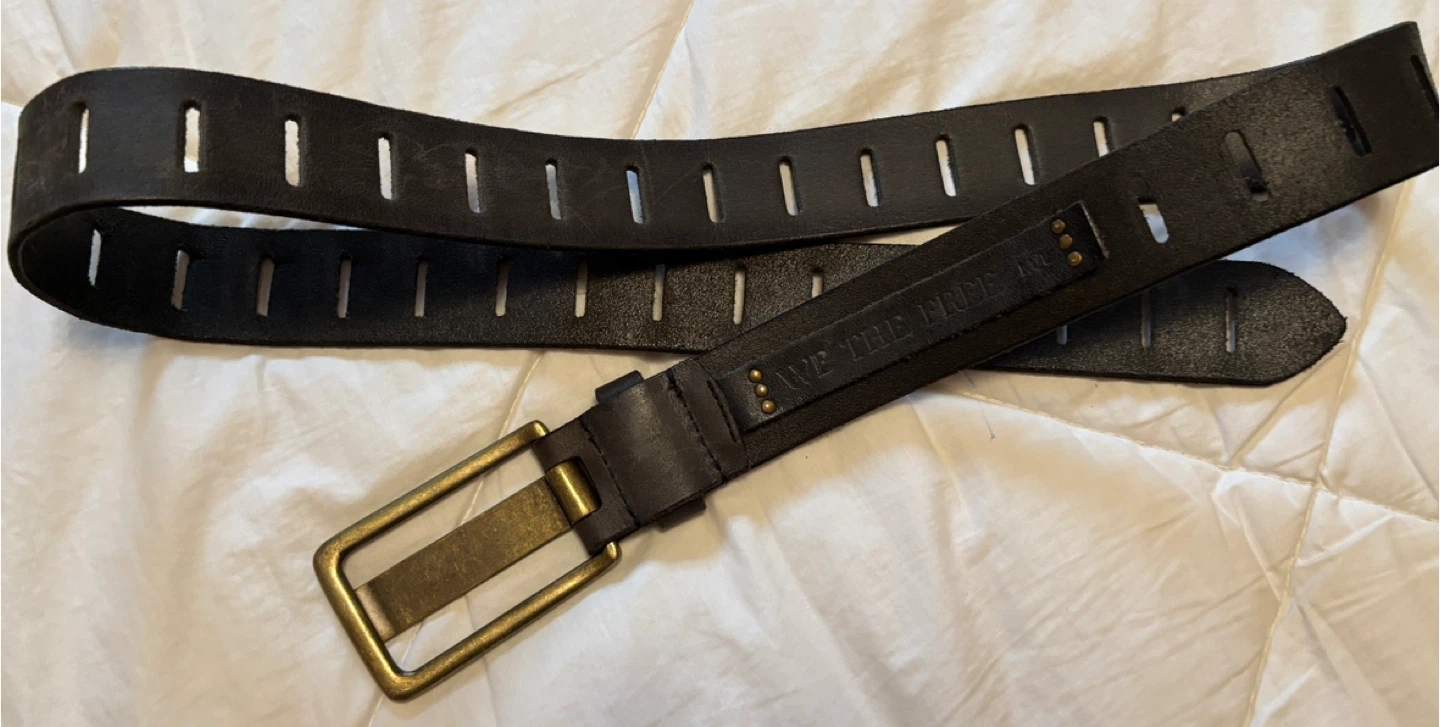 Leather belt with vintage solid brass buckle - photo 2