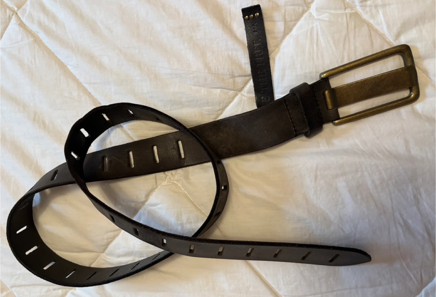Leather belt with vintage solid brass buckle - photo 4