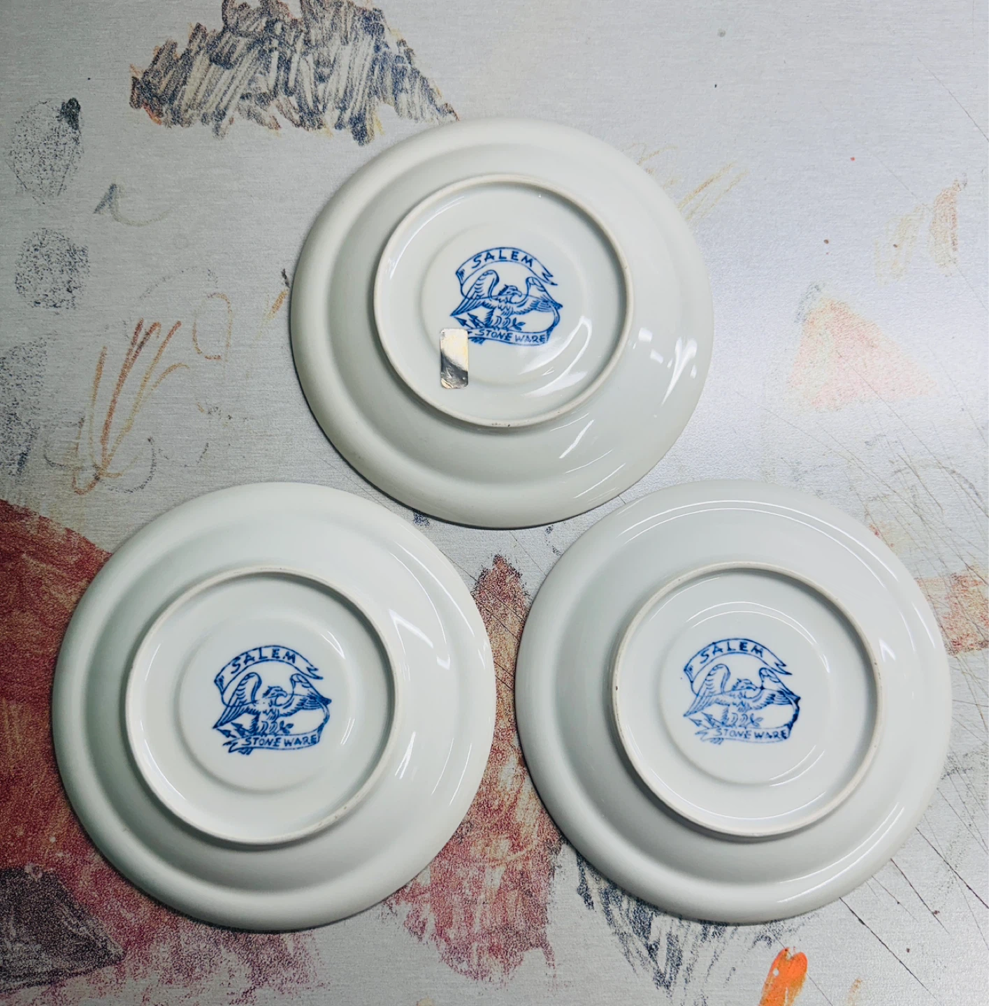 3 Vintage Salem Stoneware Dinner Plate Georgetown Eagle Pattern - photo 3