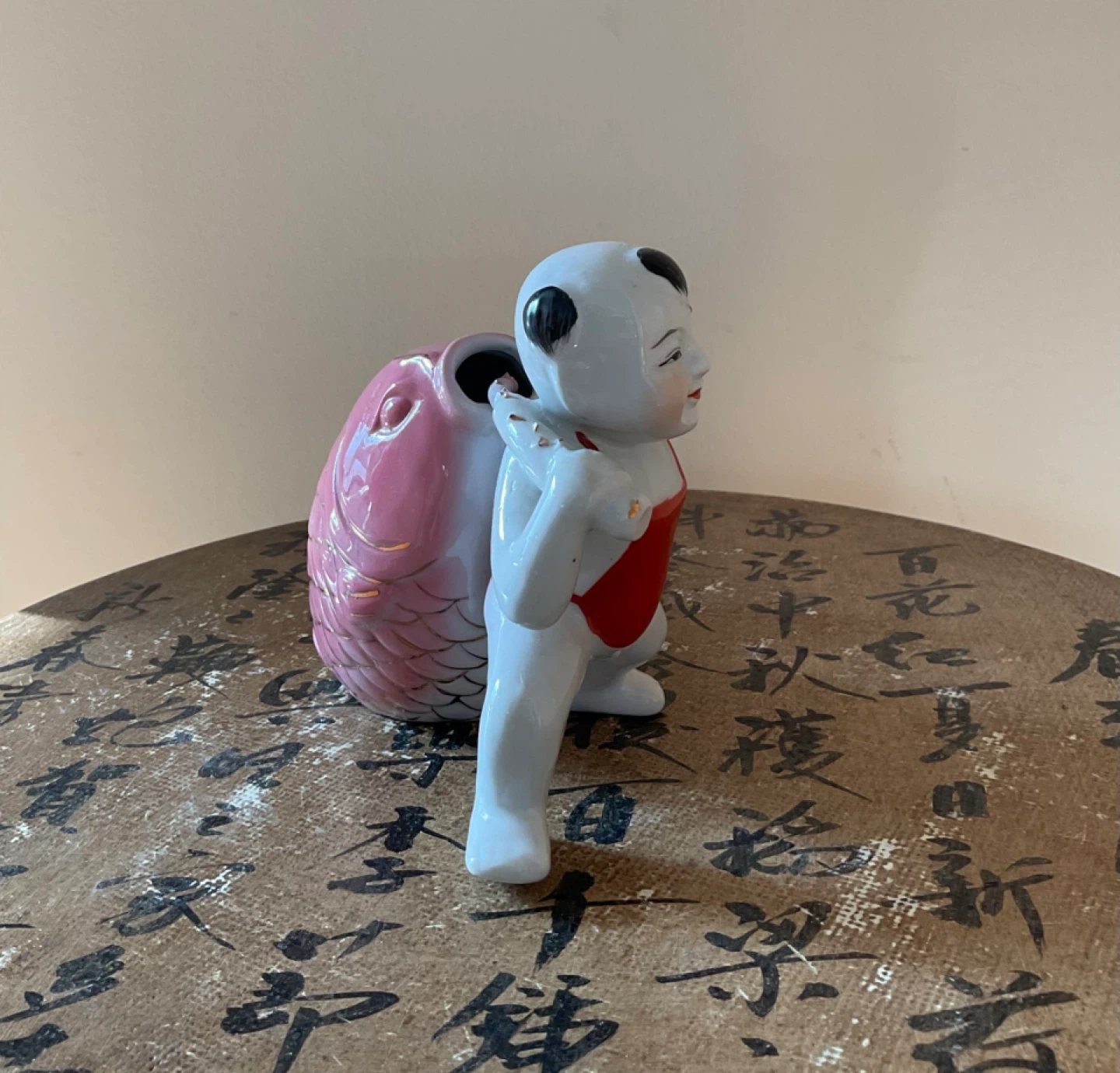 Vintage Porcelain Chinese Boy with Koi Carp Figurine - photo 4