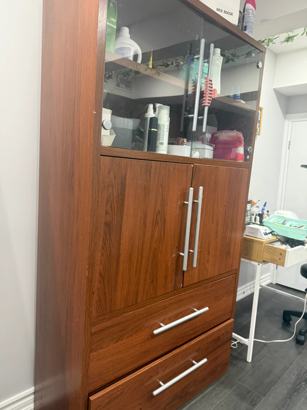 Wooden Storage Cabinet with Glass Doors - photo 3
